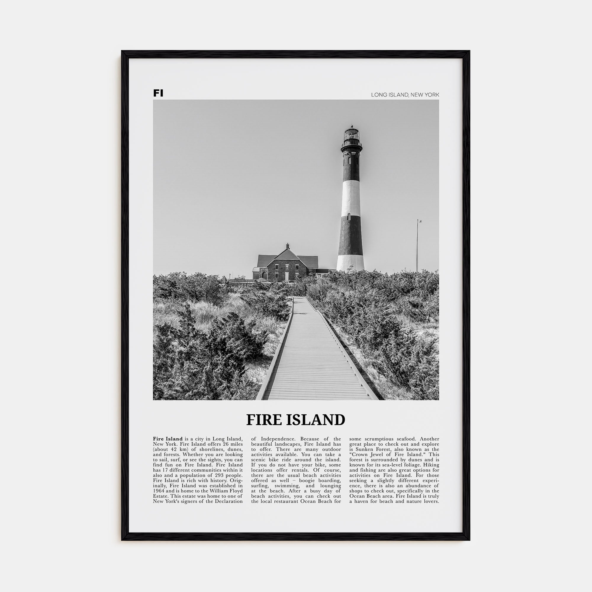 Fire Island Travel B&W Poster