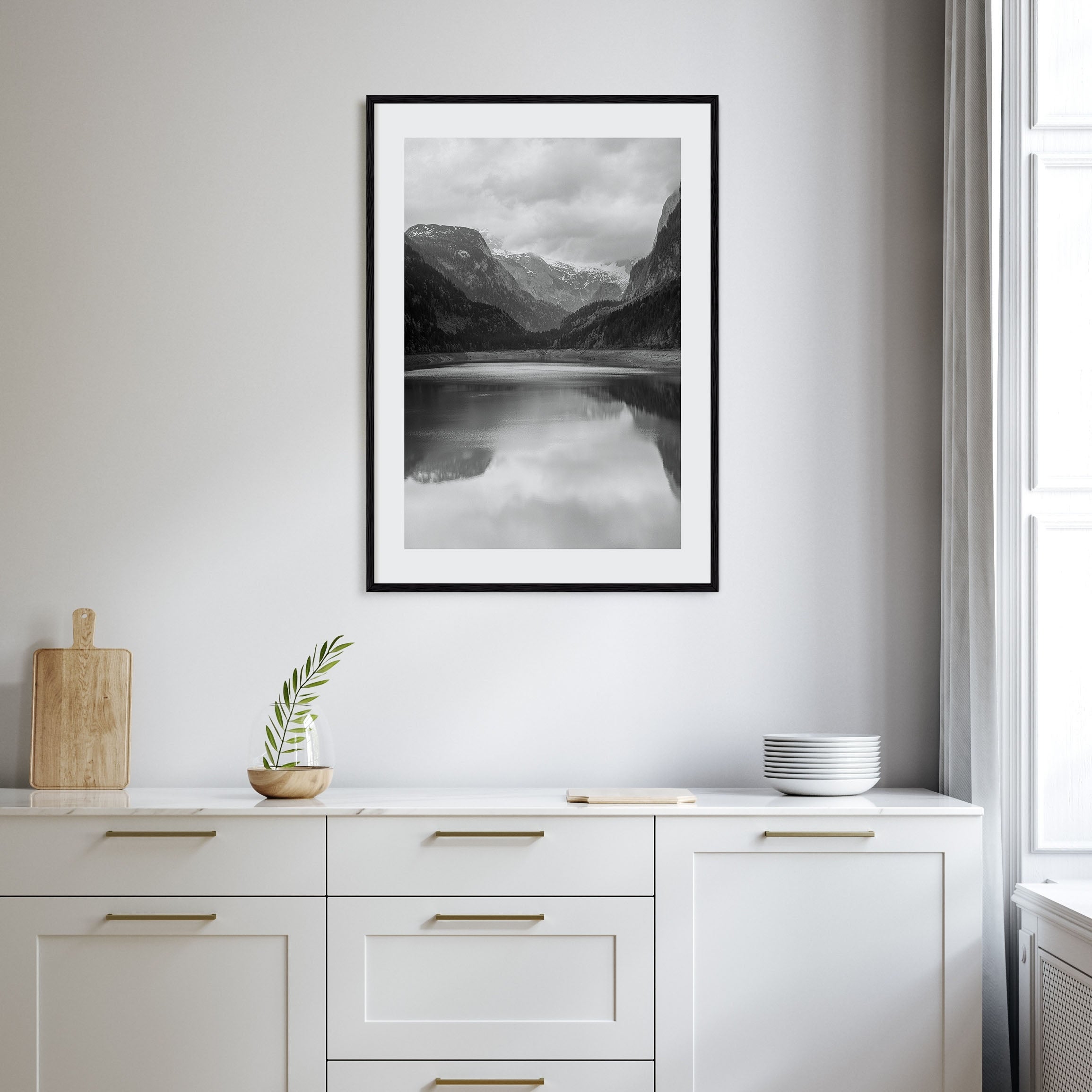 Foggy Lake Mountains Photo B&W No 1 Poster