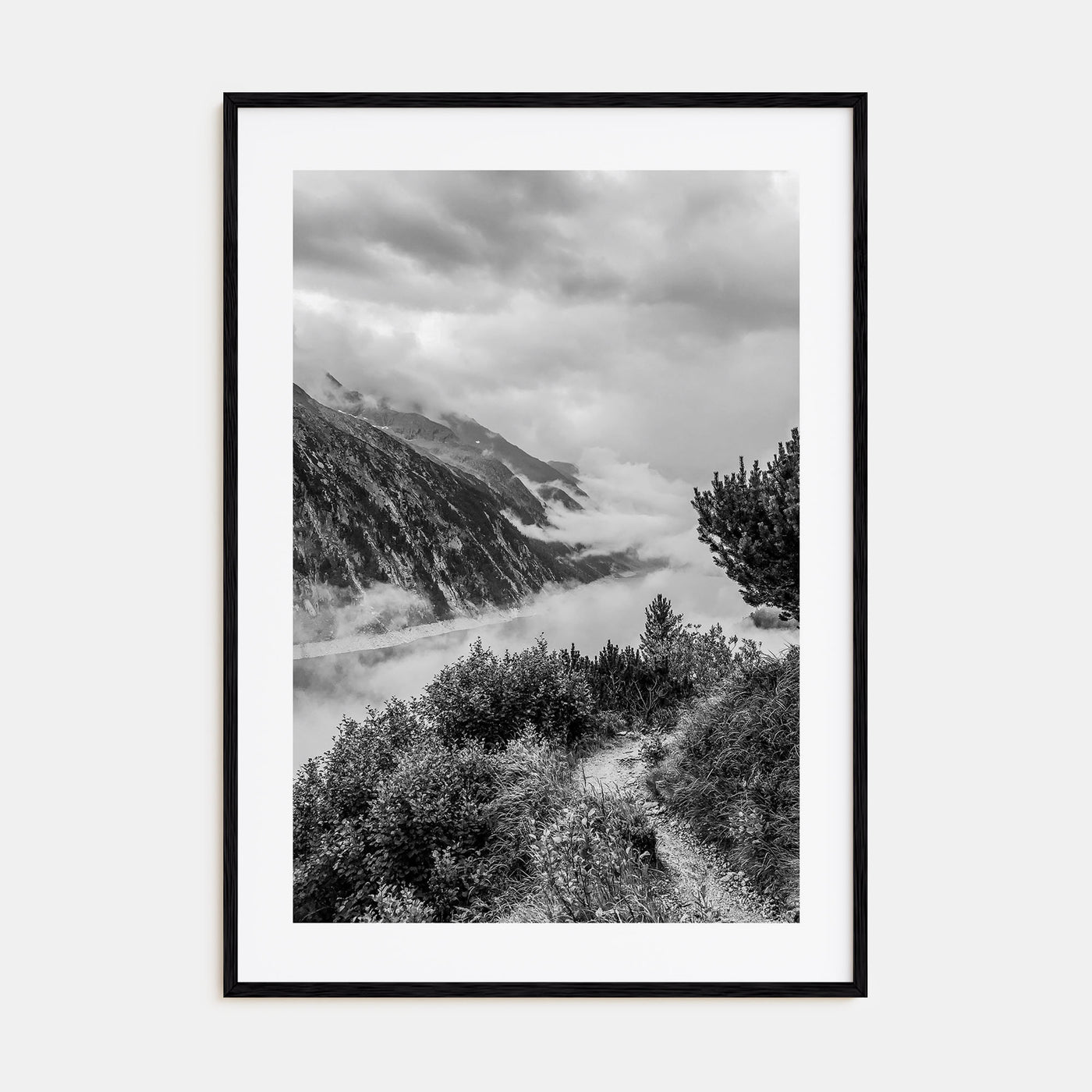 Foggy Lake Mountains Photo B&W No 2 Poster