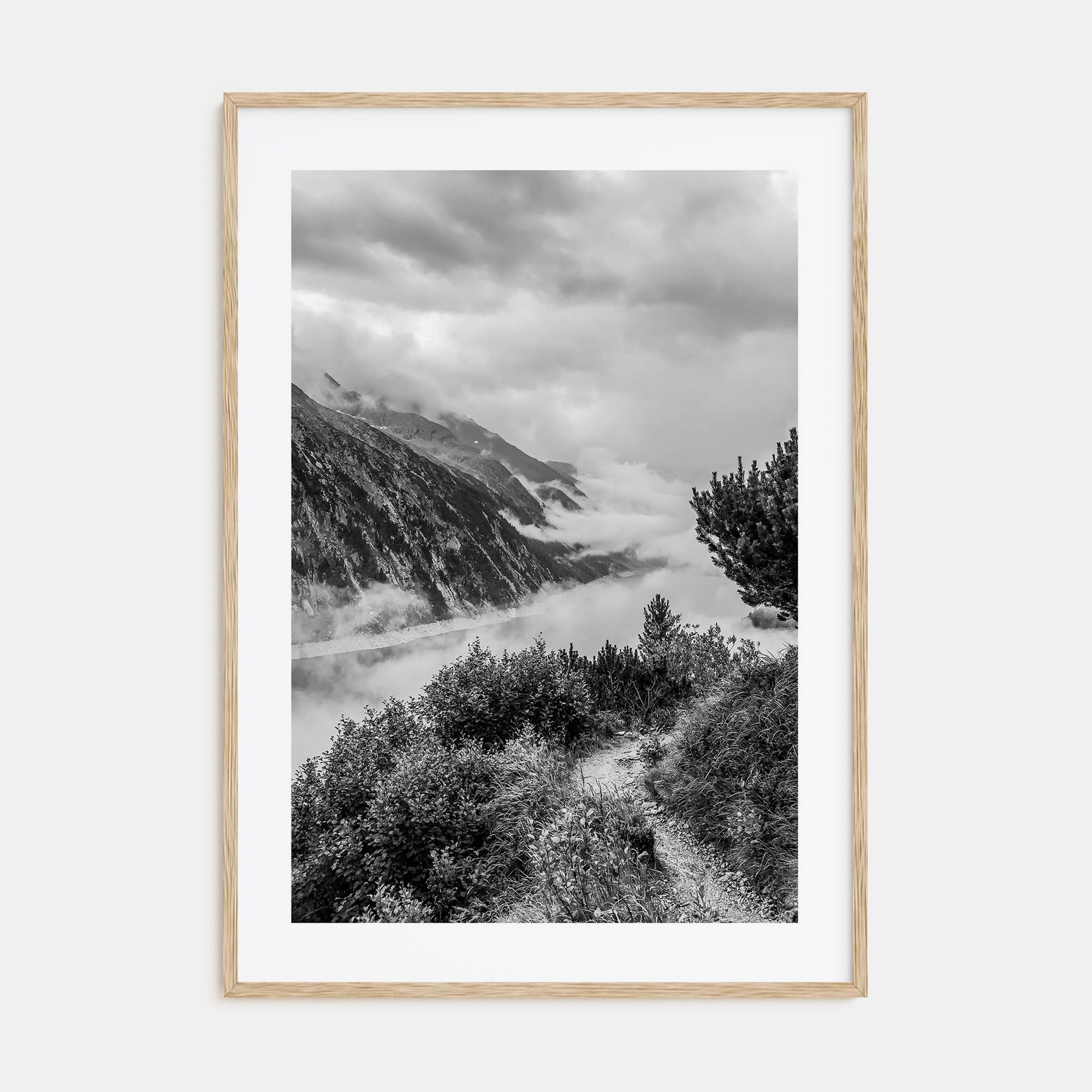 Foggy Lake Mountains Photo B&W No 2 Poster