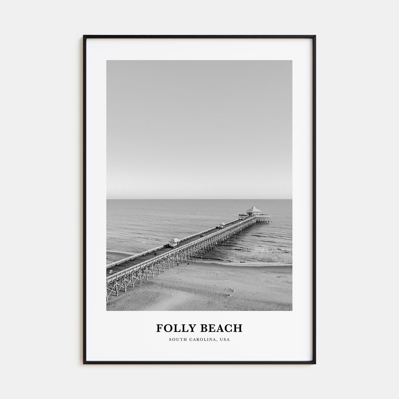 Folly Beach Portrait B&W Poster