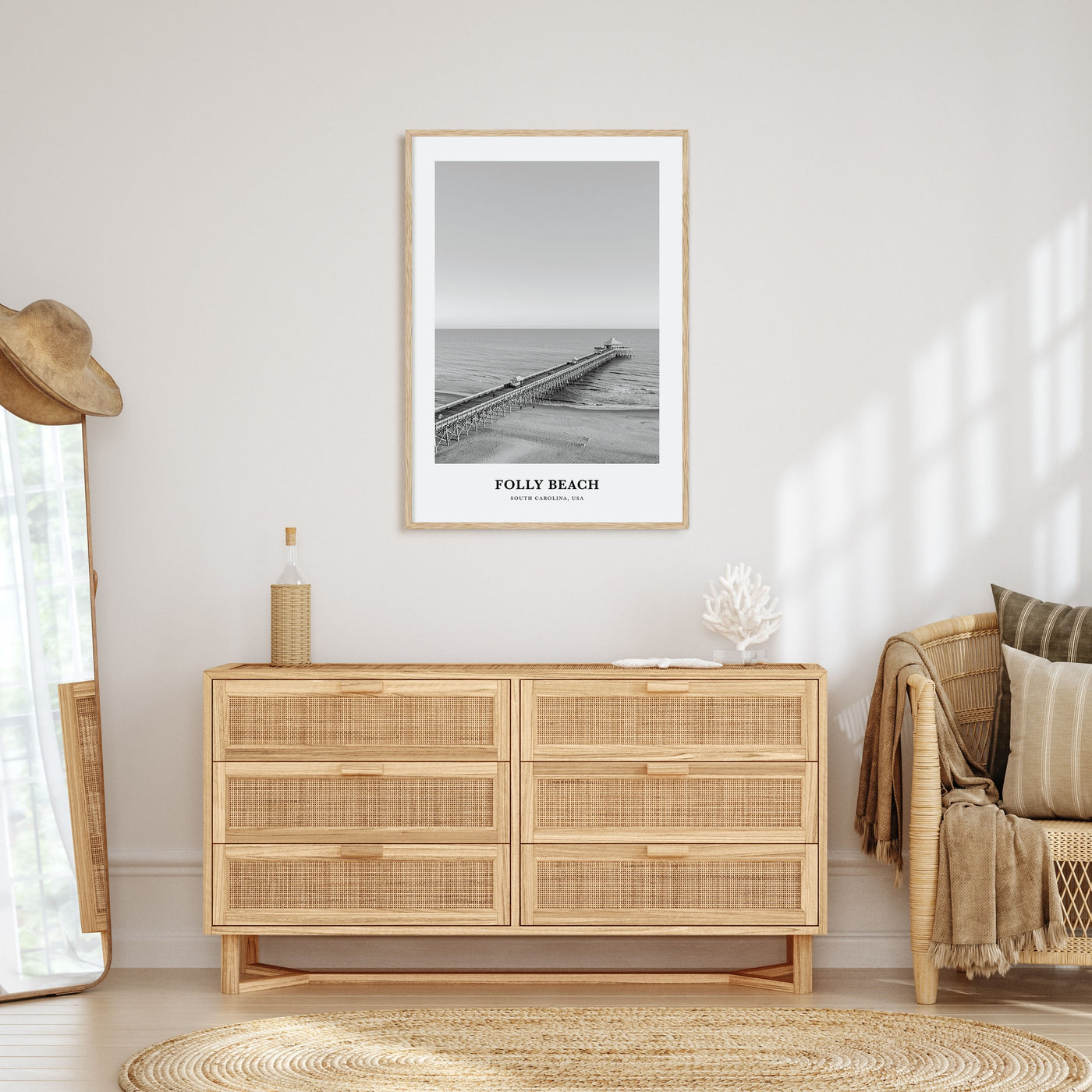 Folly Beach Portrait B&W Poster