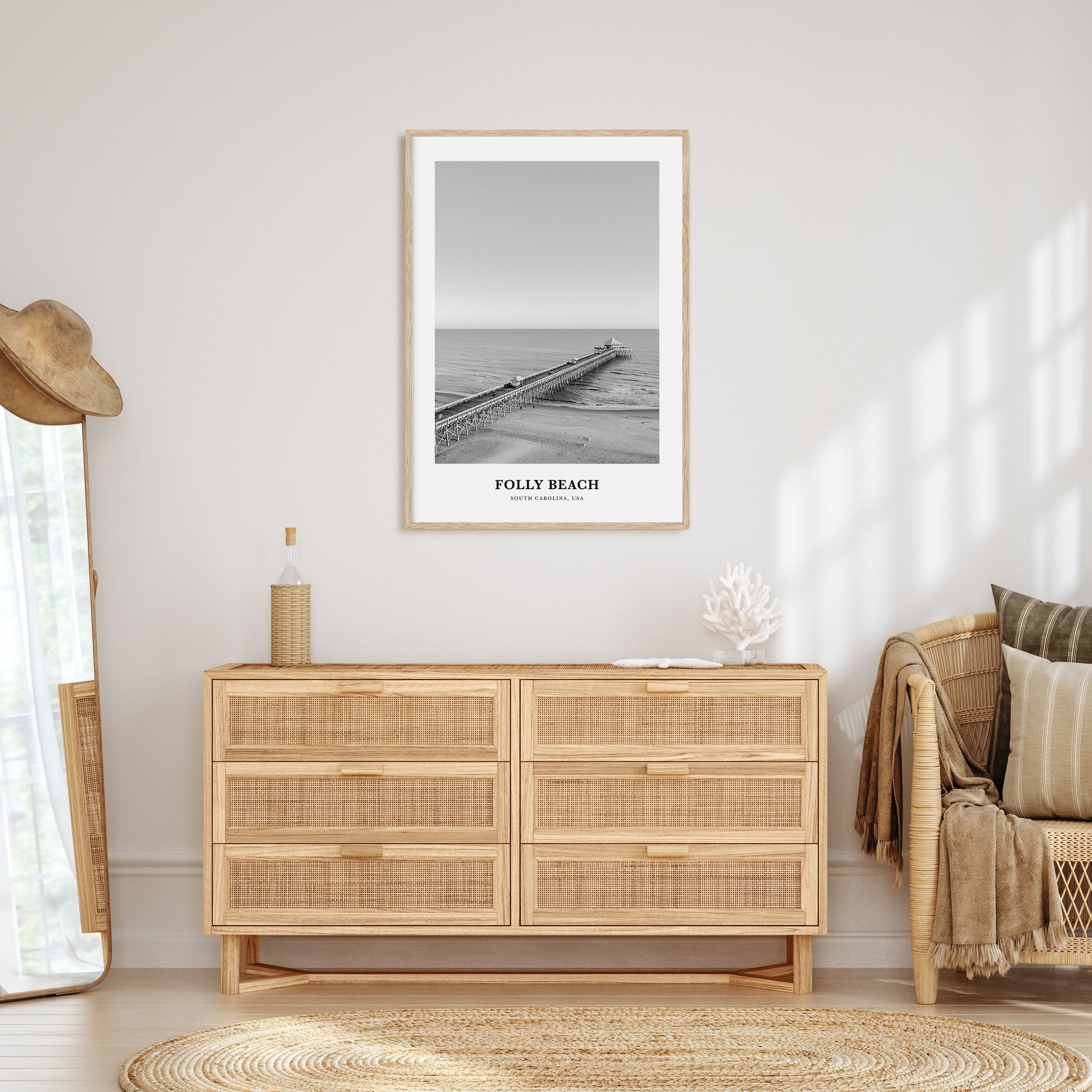 Folly Beach Portrait B&W Poster