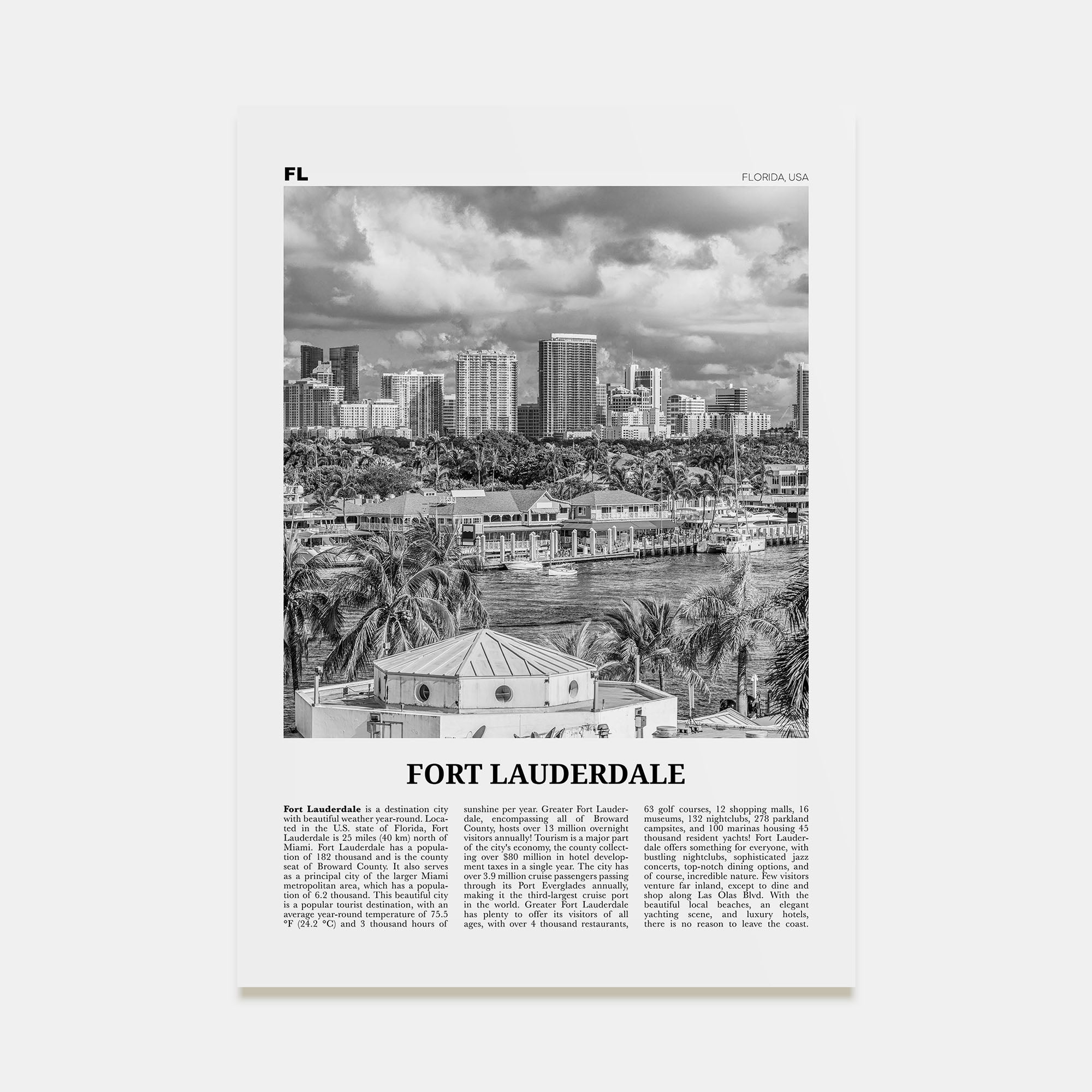 Fort Lauderdale Travel B&W No 1 Poster