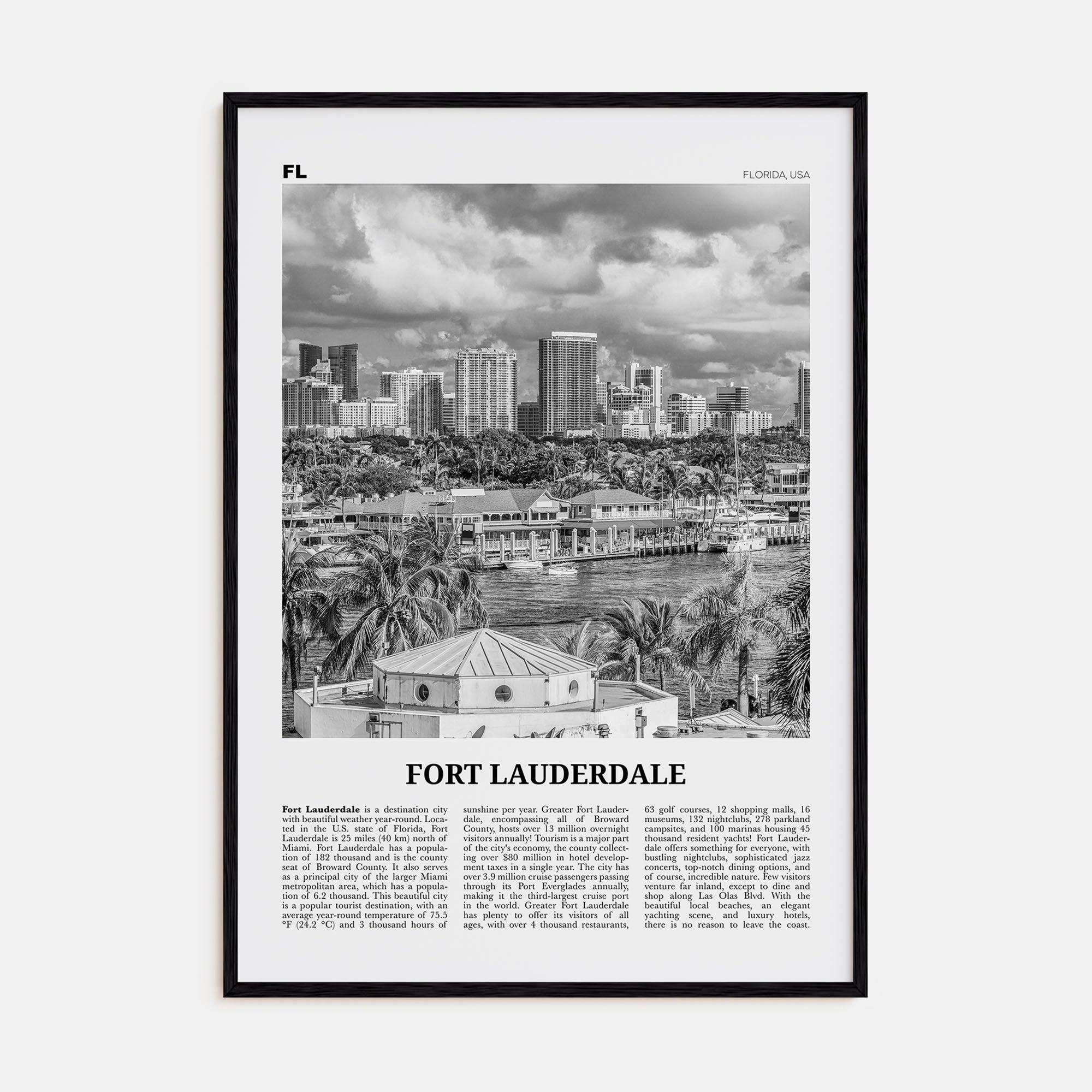 Fort Lauderdale Travel B&W No 1 Poster