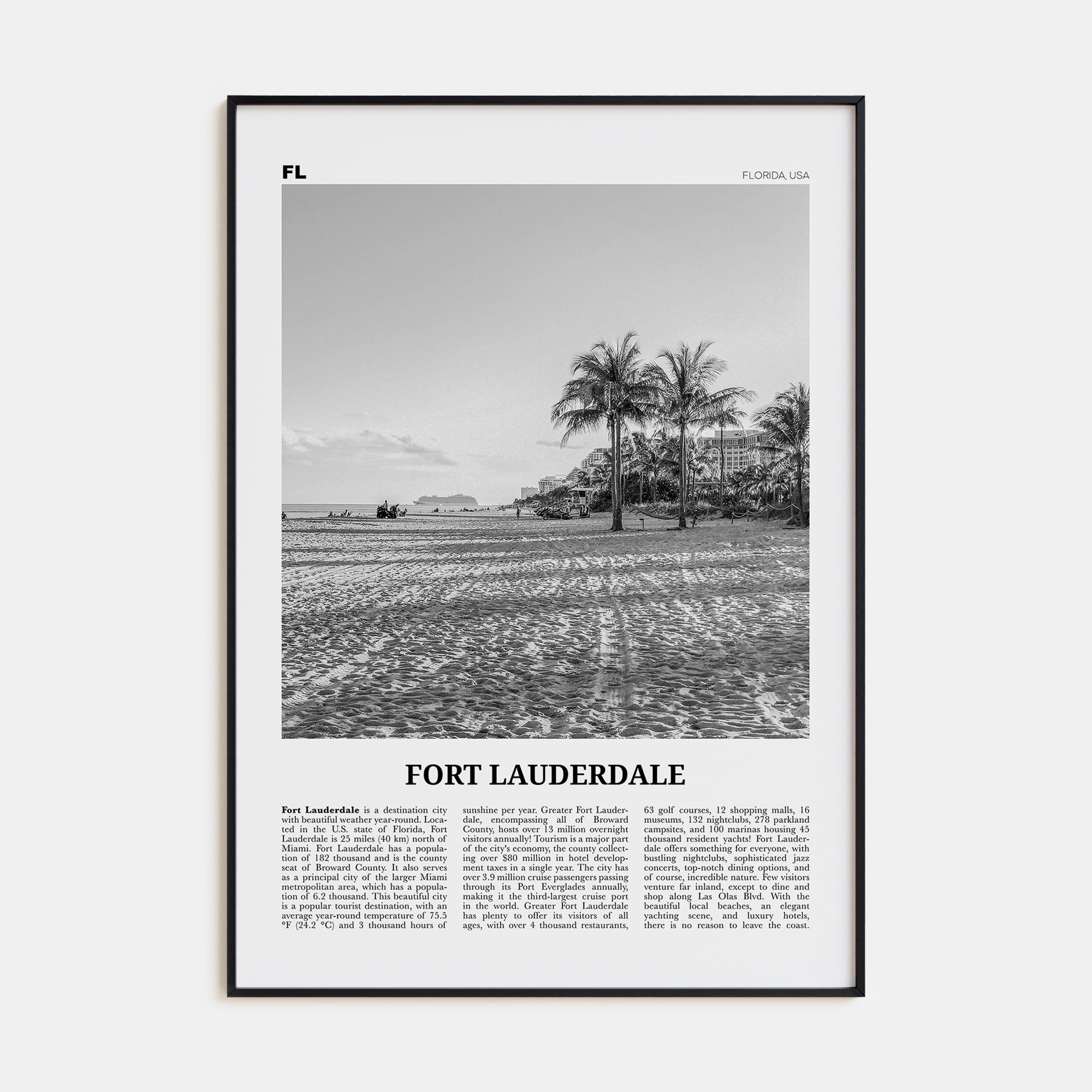 Fort Lauderdale Travel B&W No 2 Poster