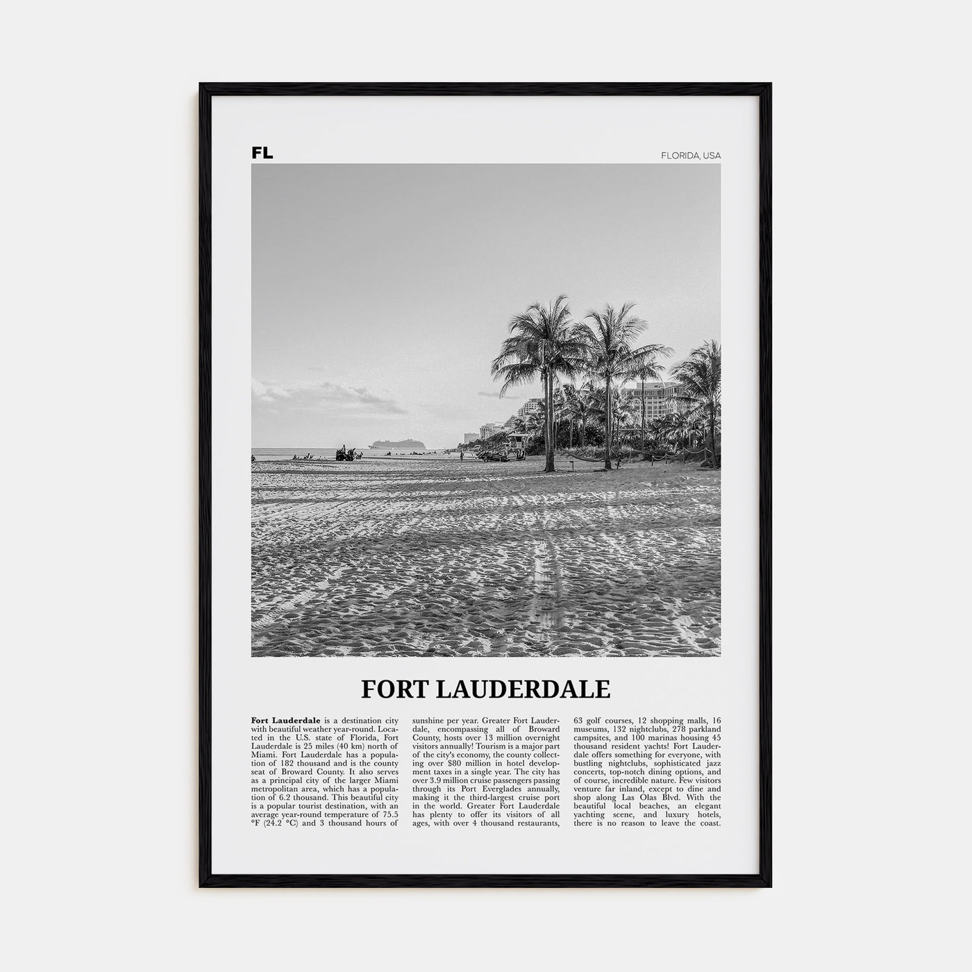 Fort Lauderdale Travel B&W No 2 Poster