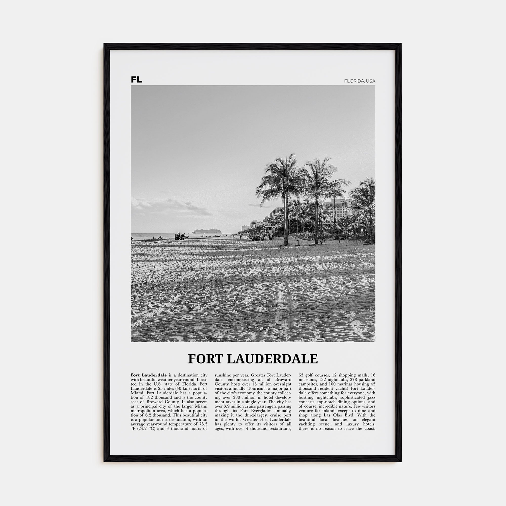 Fort Lauderdale Travel B&W No 2 Poster