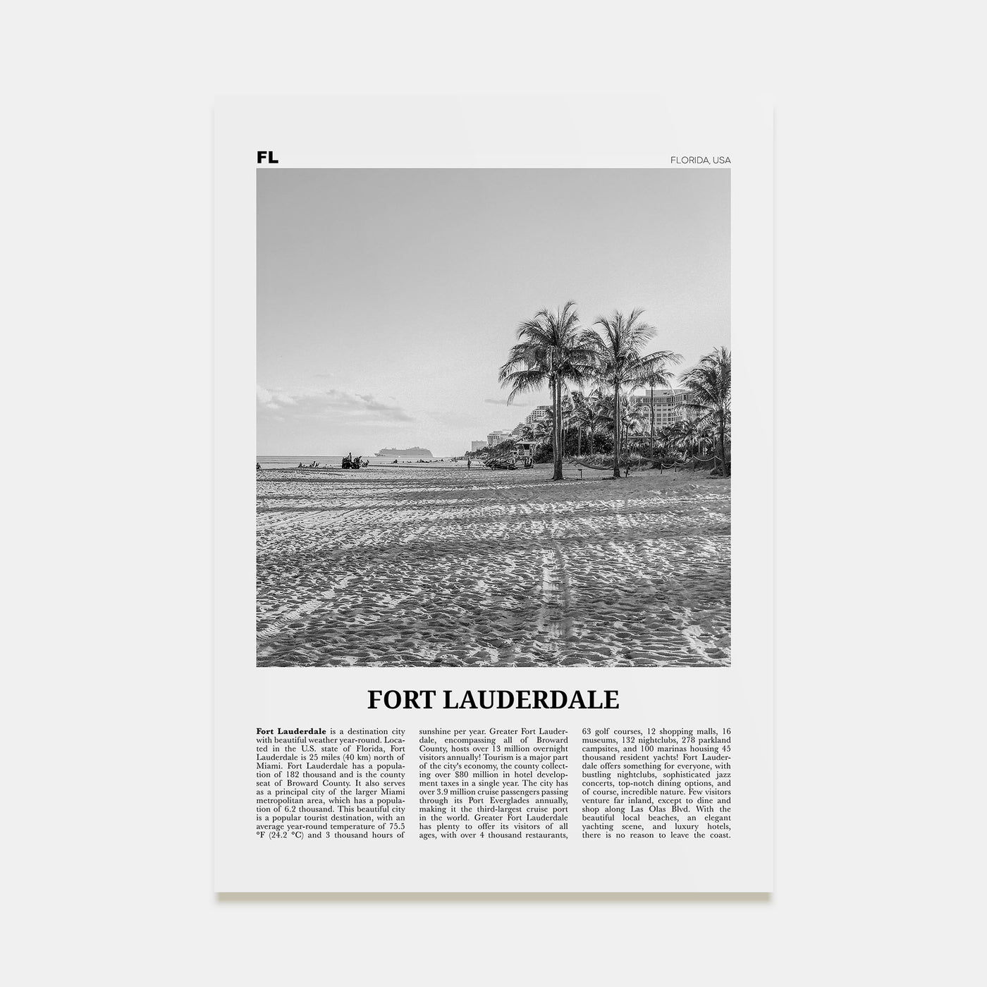 Fort Lauderdale Travel B&W No 2 Poster