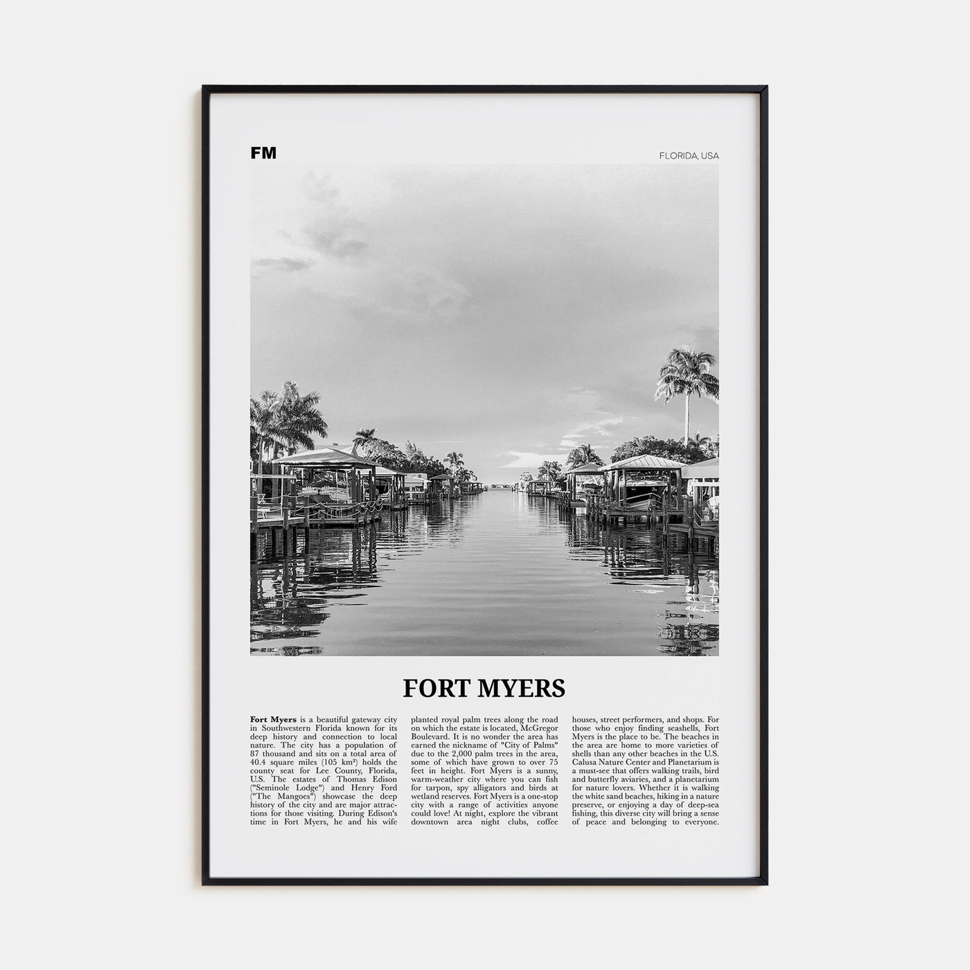 Fort Myers Travel B&W Poster