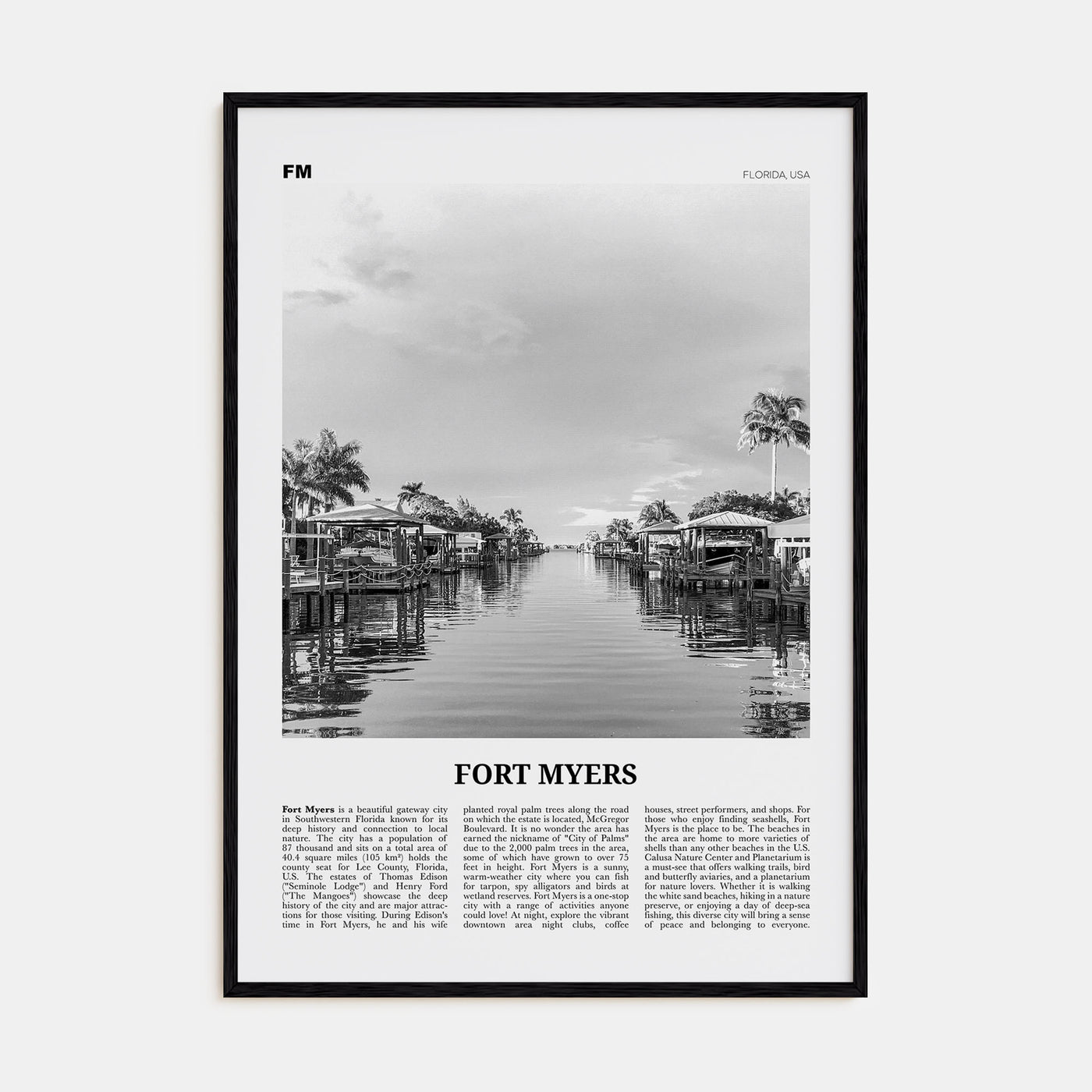 Fort Myers Travel B&W Poster