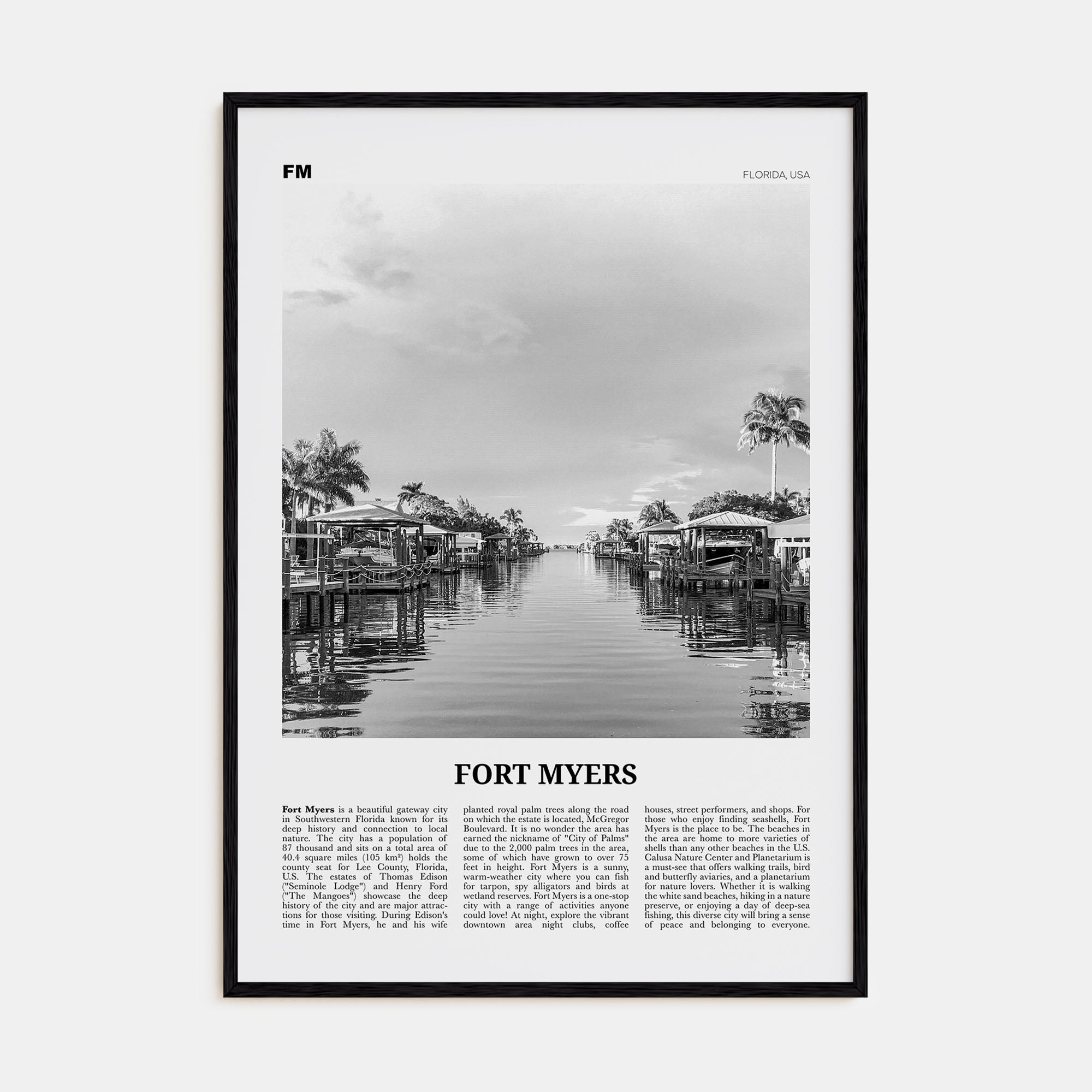 Fort Myers Travel B&W Poster