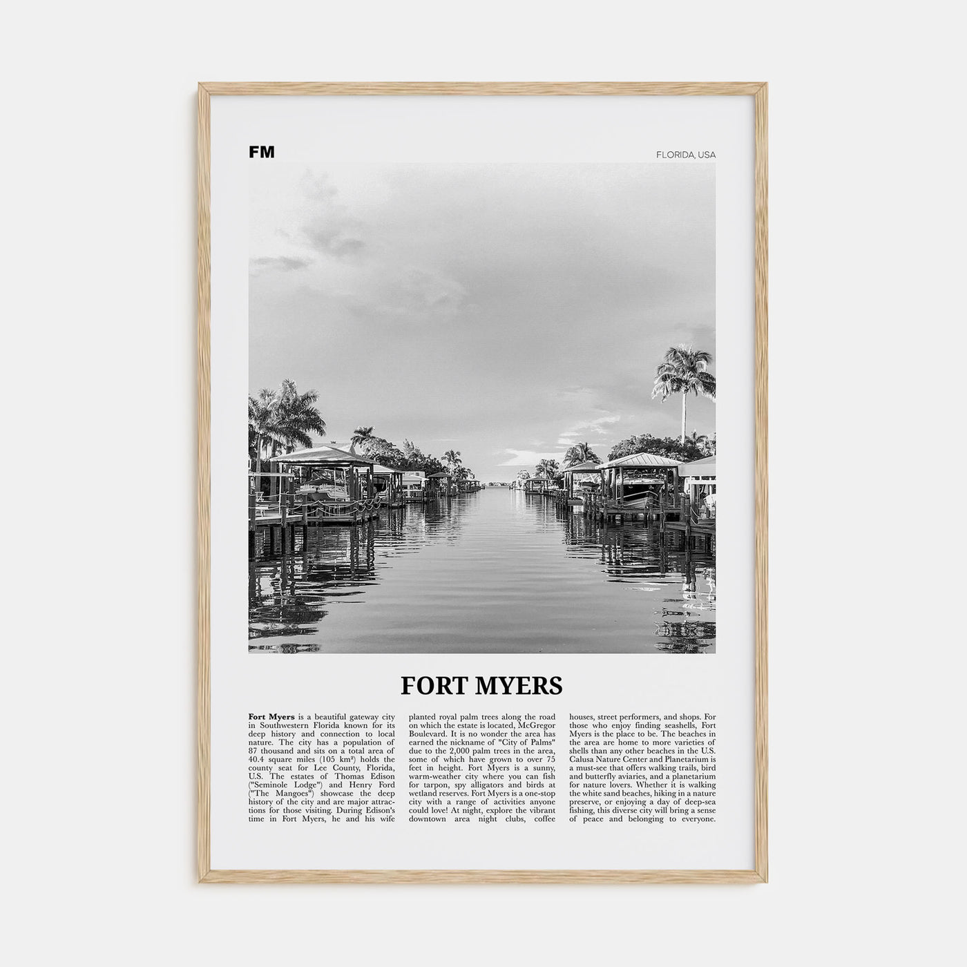 Fort Myers Travel B&W Poster