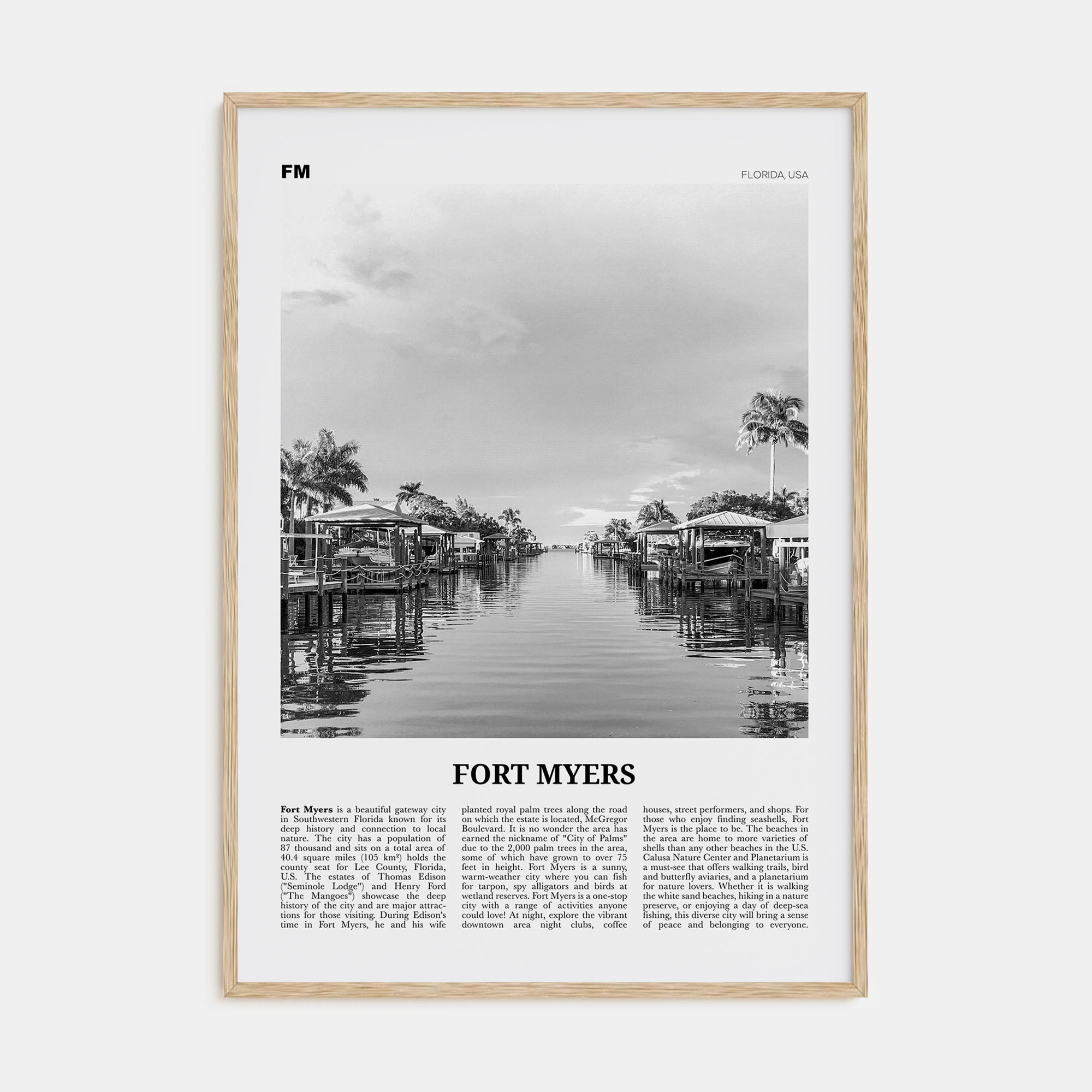 Fort Myers Travel B&W Poster