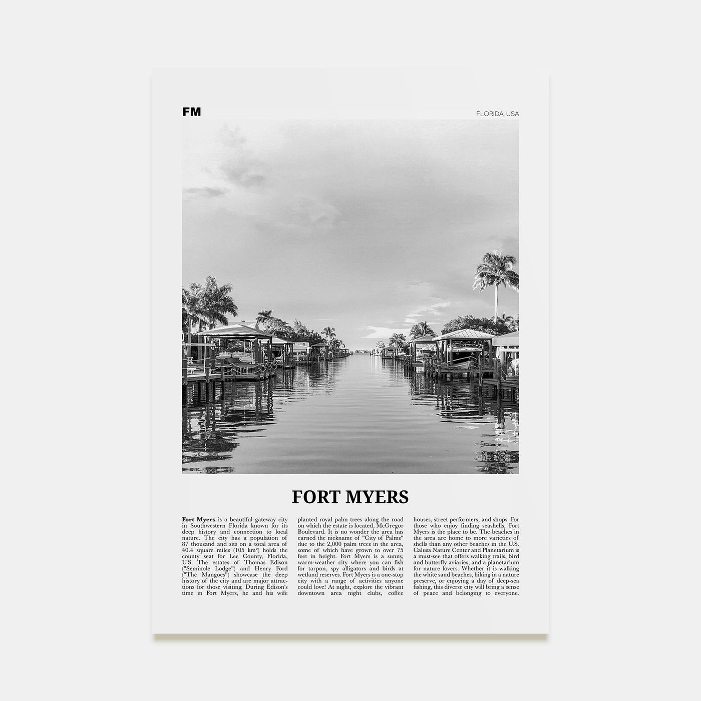 Fort Myers Travel B&W Poster
