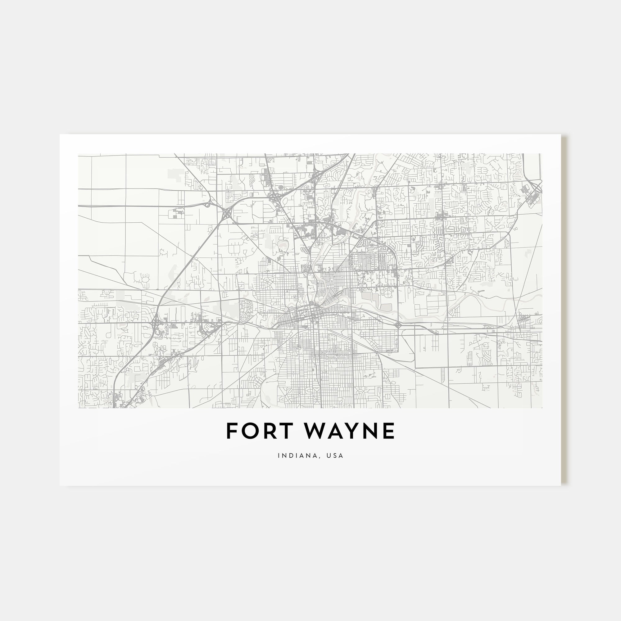 Fort Wayne Map Landscape Poster