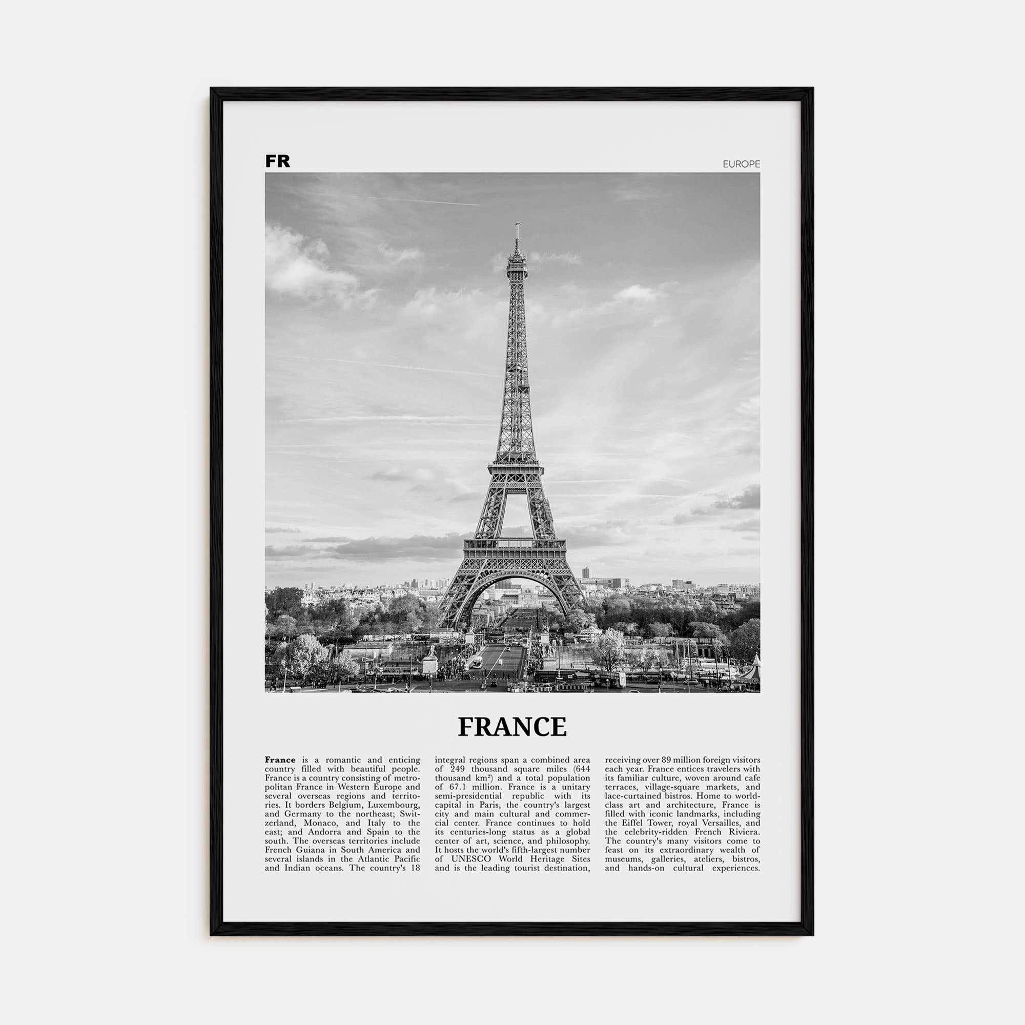 France Travel B&W No 1 Poster