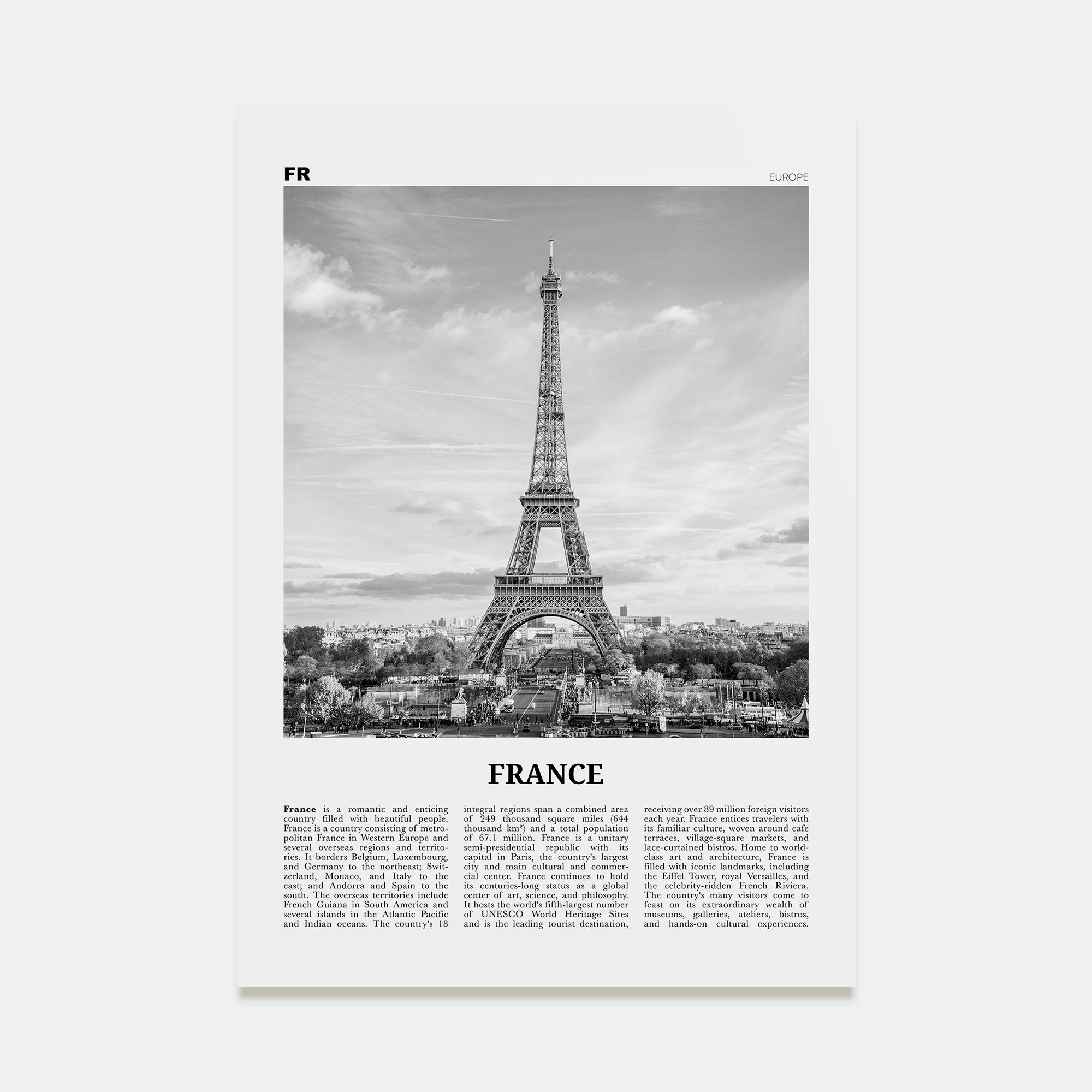 France Travel B&W No 1 Poster