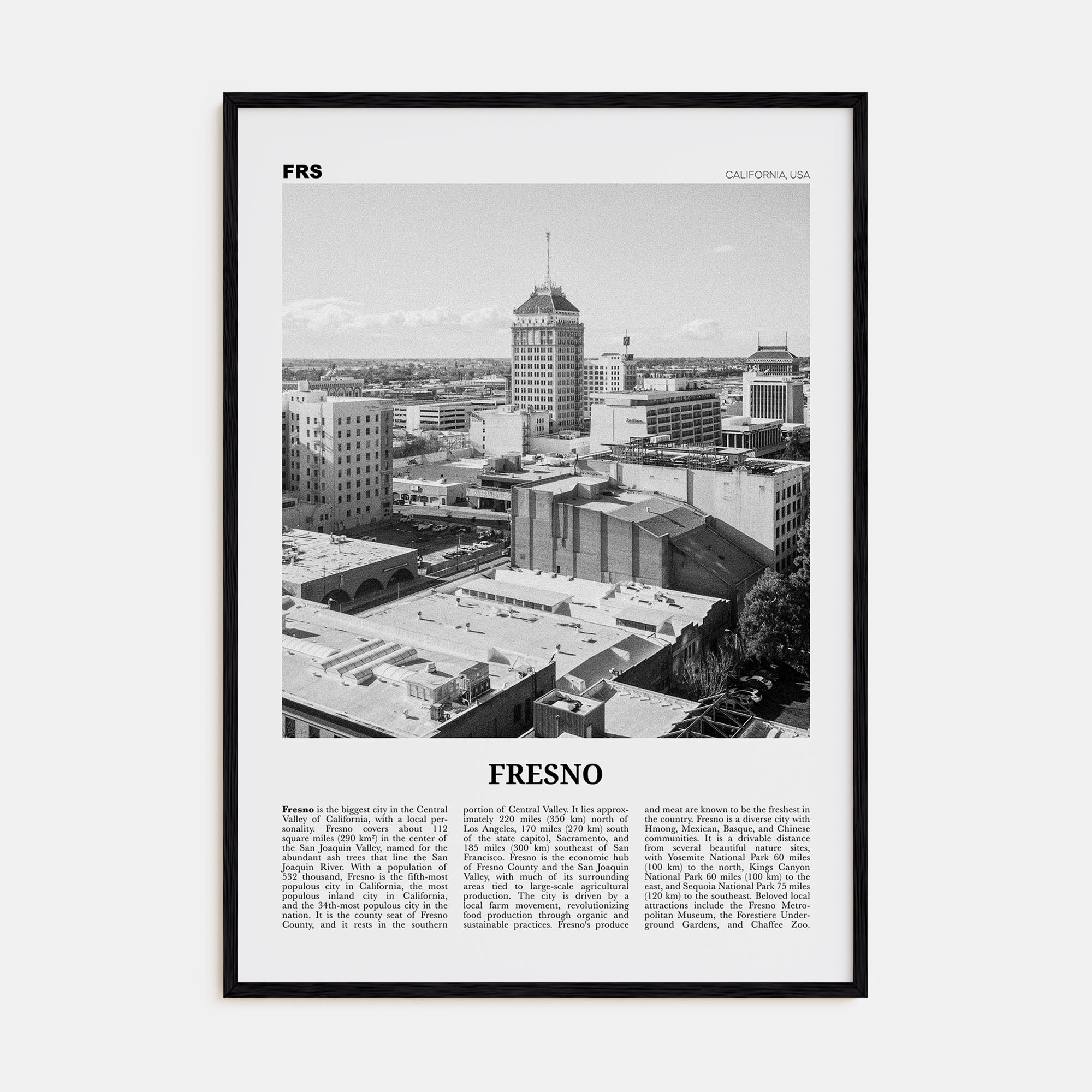 Fresno Travel B&W Poster