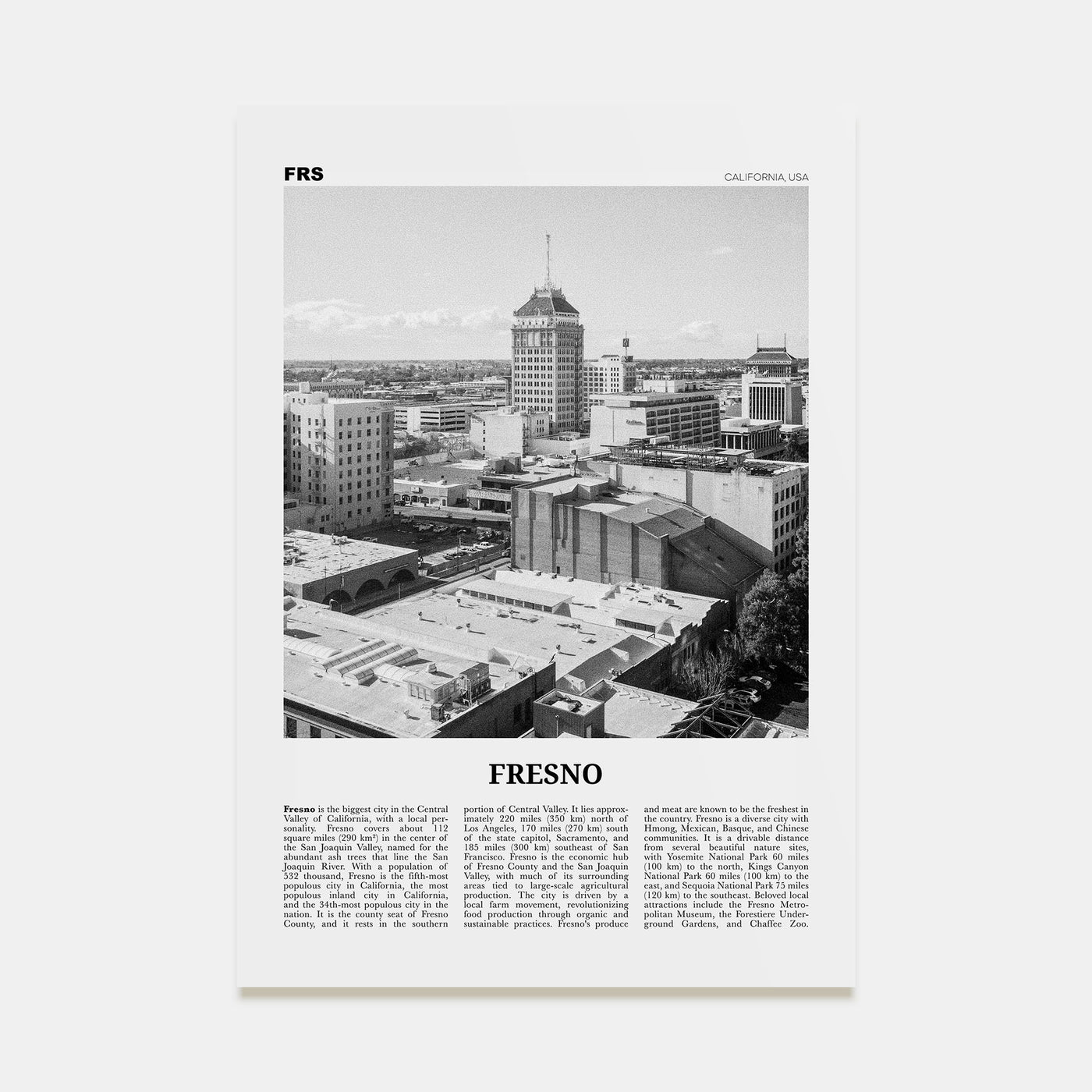 Fresno Travel B&W Poster