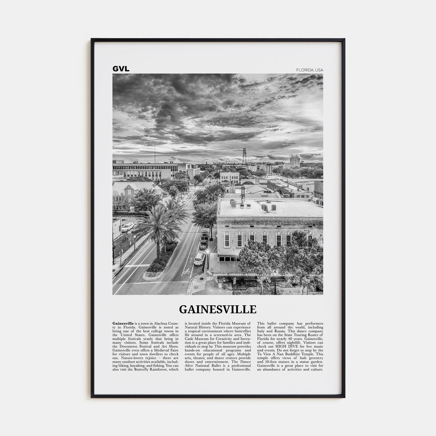 Gainesville Travel B&W Poster