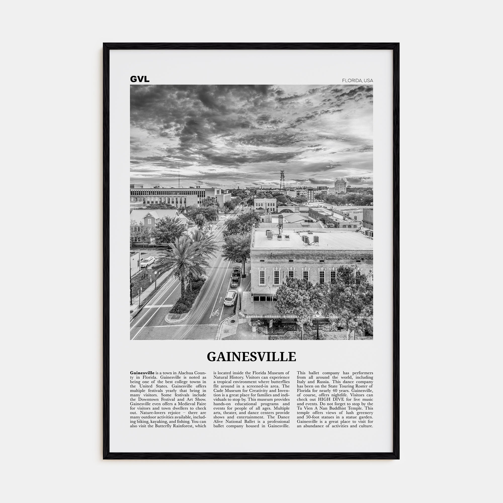 Gainesville Travel B&W Poster