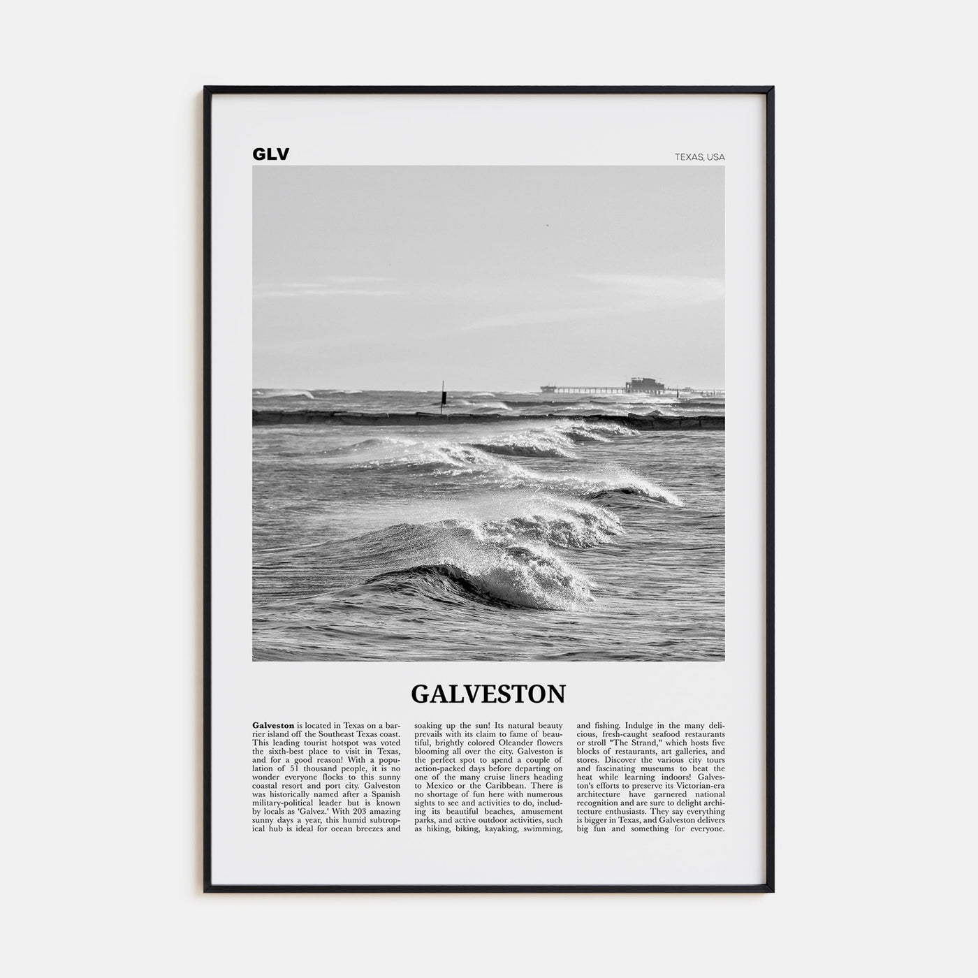 Galveston Travel B&W Poster