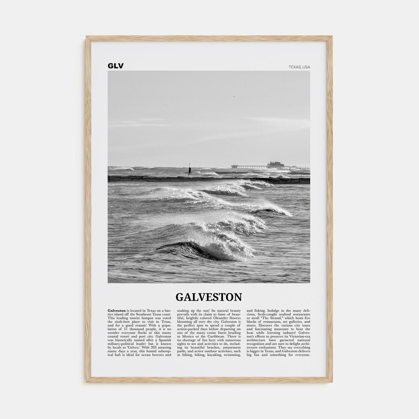 Galveston Travel B&W Poster