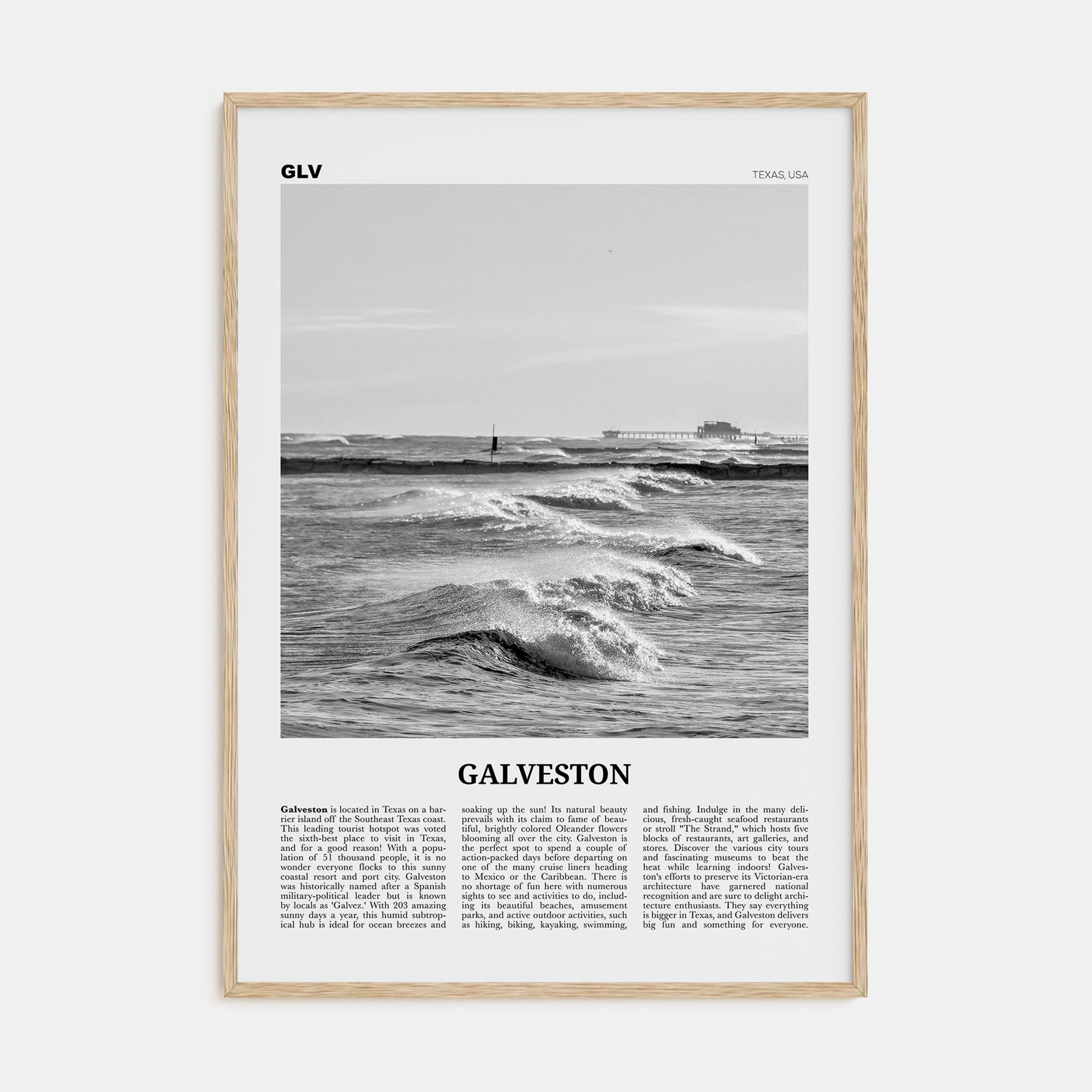 Galveston Travel B&W Poster