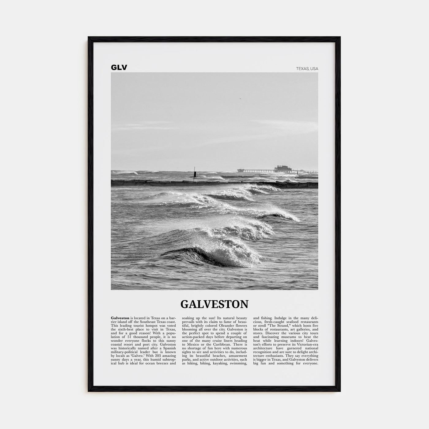 Galveston Travel B&W Poster