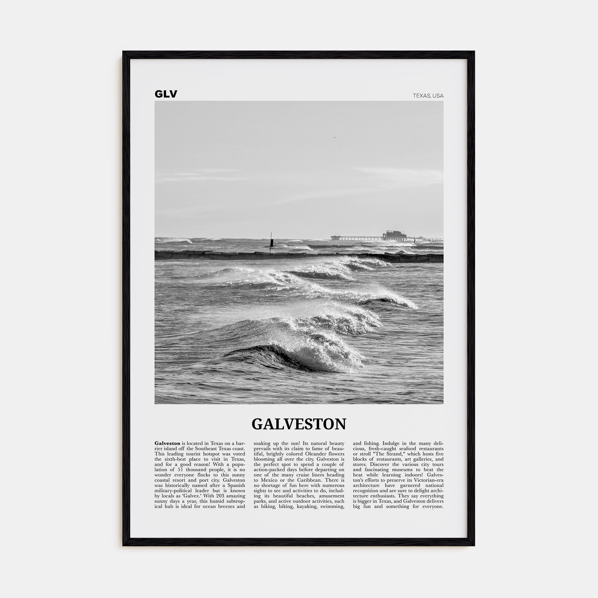Galveston Travel B&W Poster
