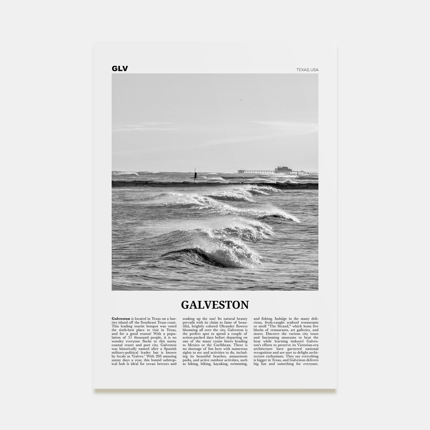 Galveston Travel B&W Poster