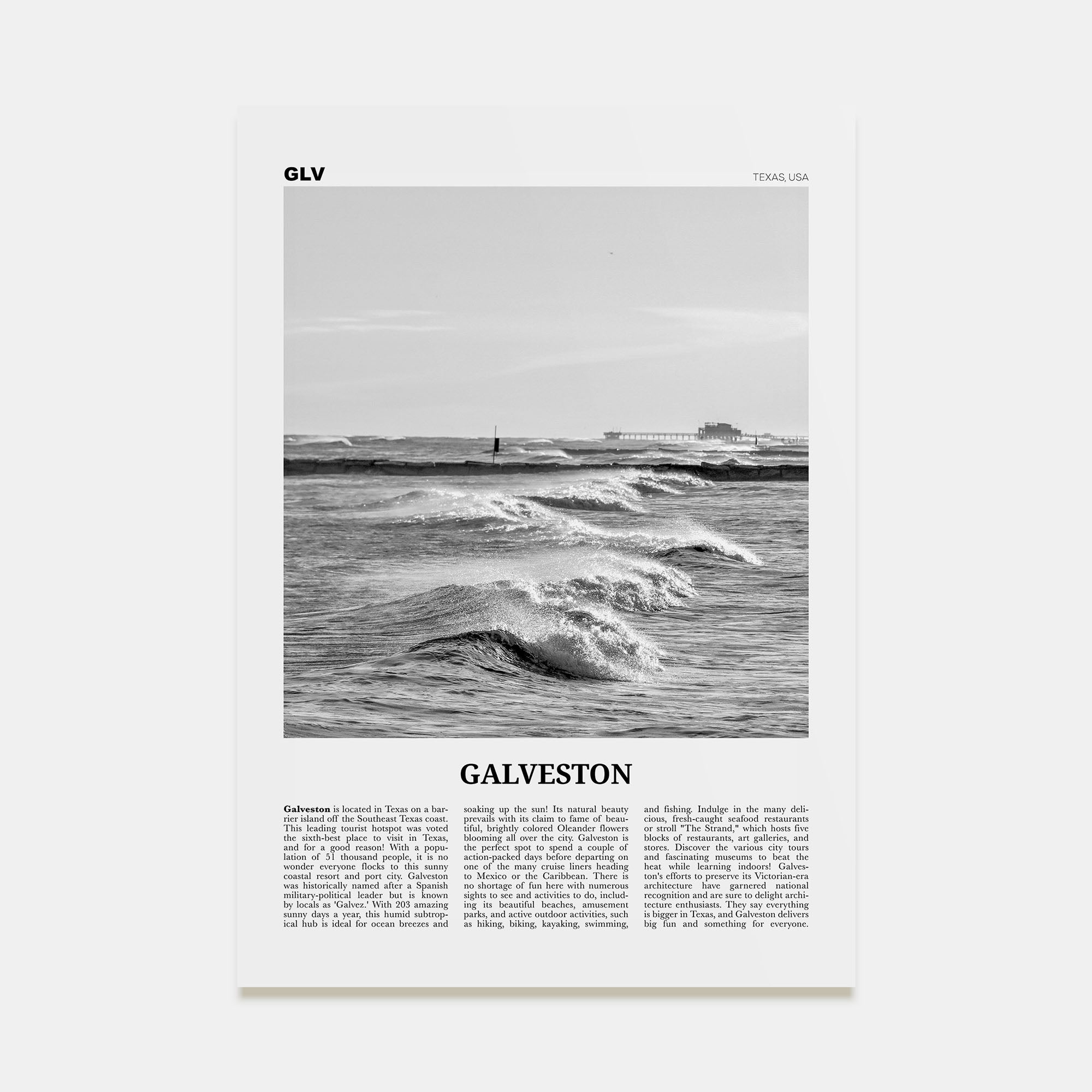 Galveston Travel B&W Poster