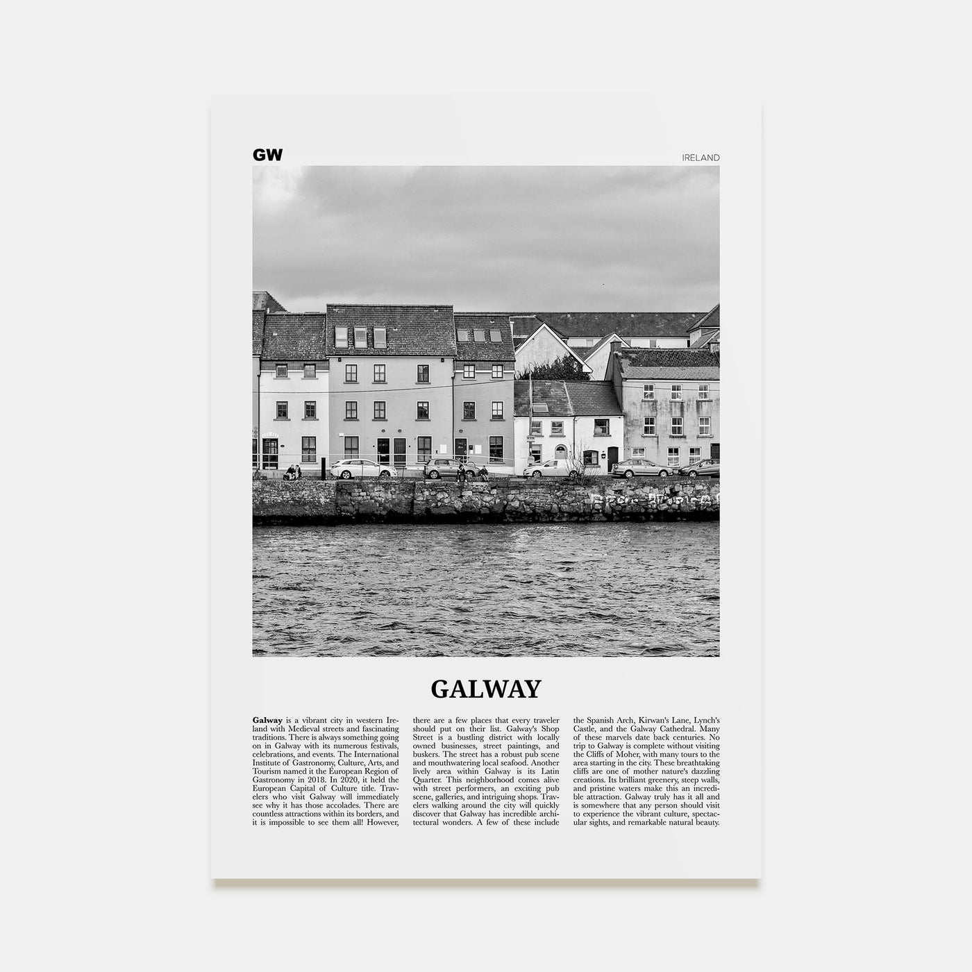 Galway Travel B&W Poster