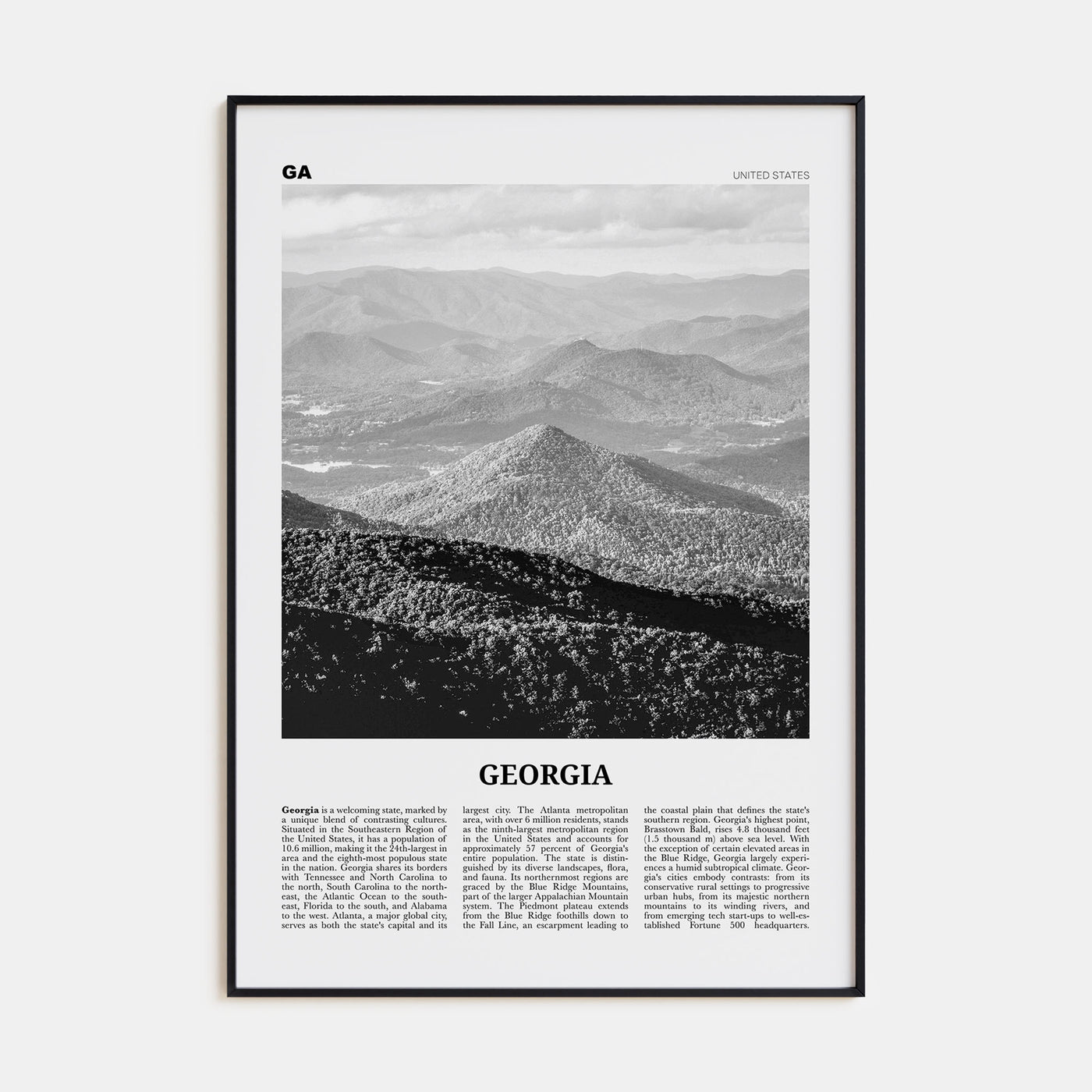 Georgia, United States Travel B&W No 1 Poster