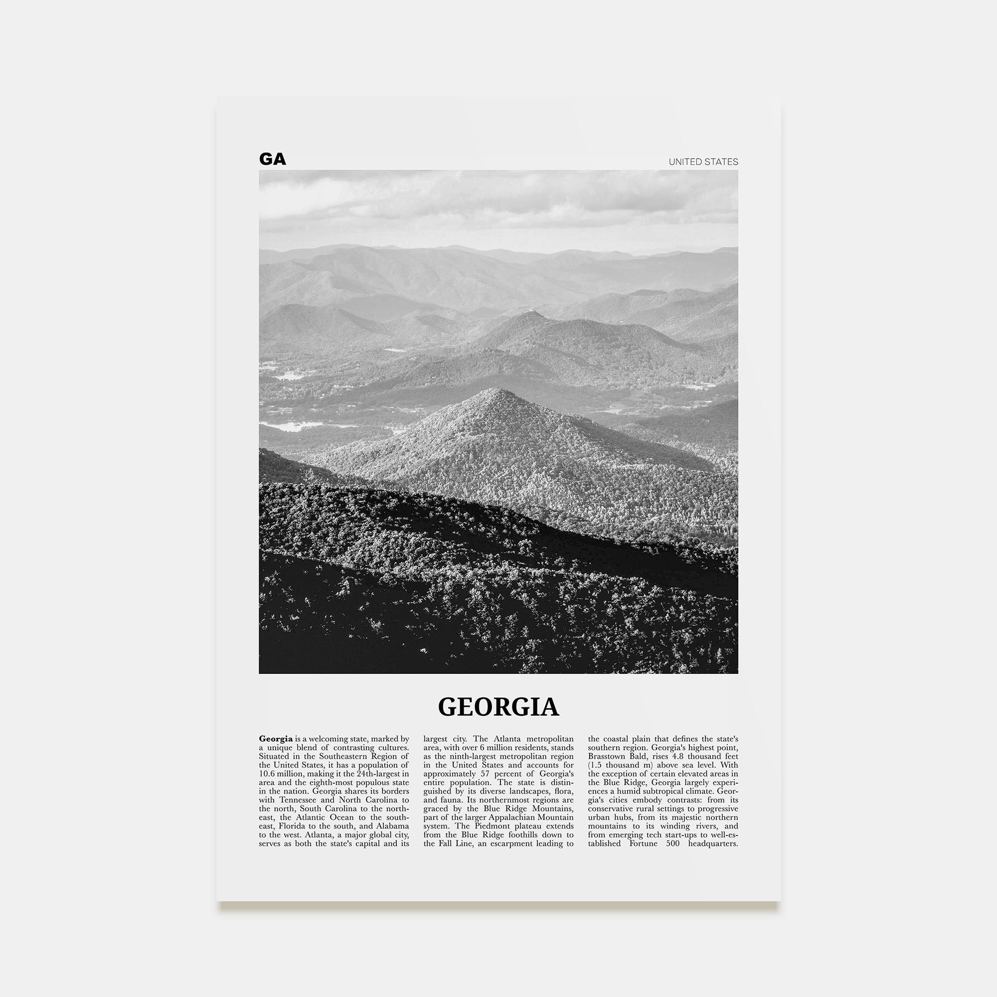 Georgia, United States Travel B&W No 1 Poster