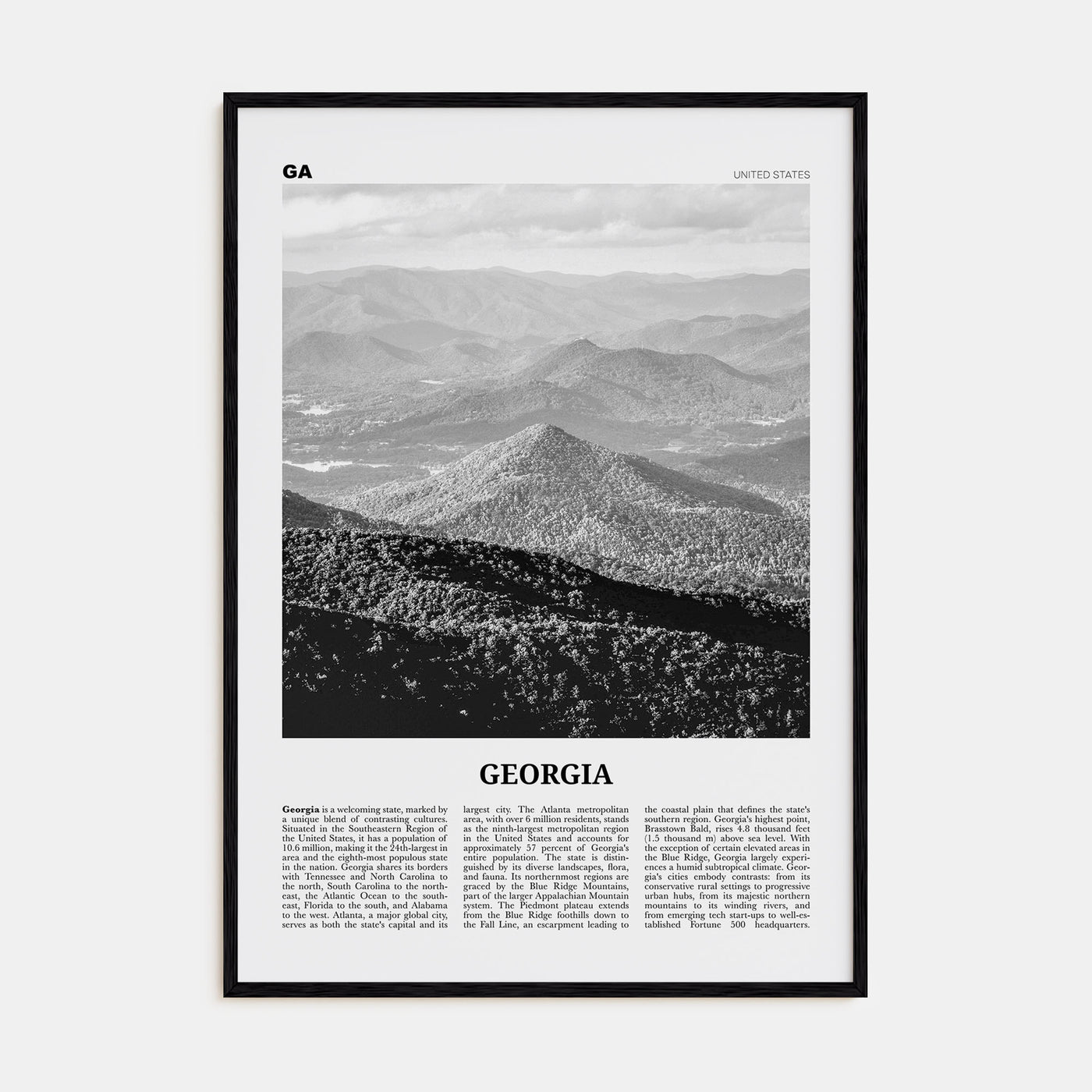 Georgia, United States Travel B&W No 1 Poster