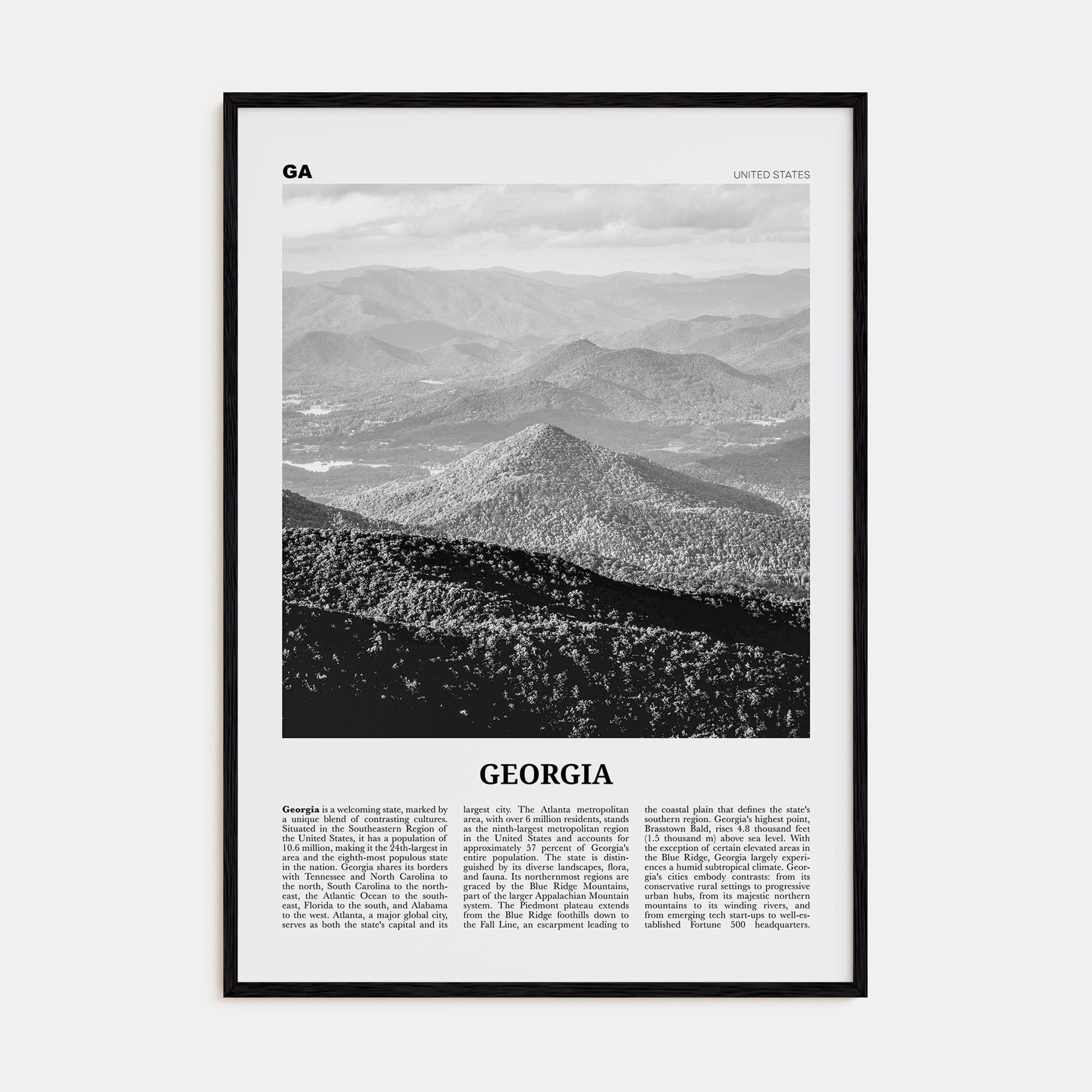 Georgia, United States Travel B&W No 1 Poster