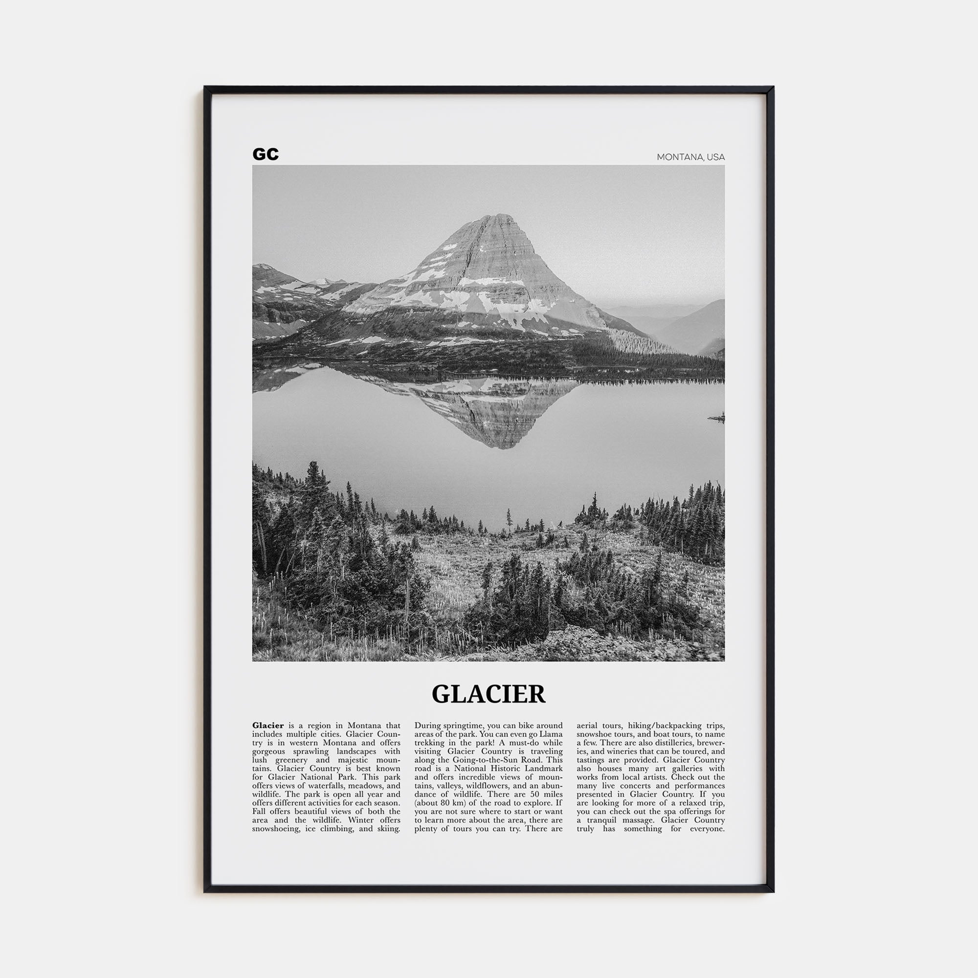 Glacier National Park Travel B&W Poster