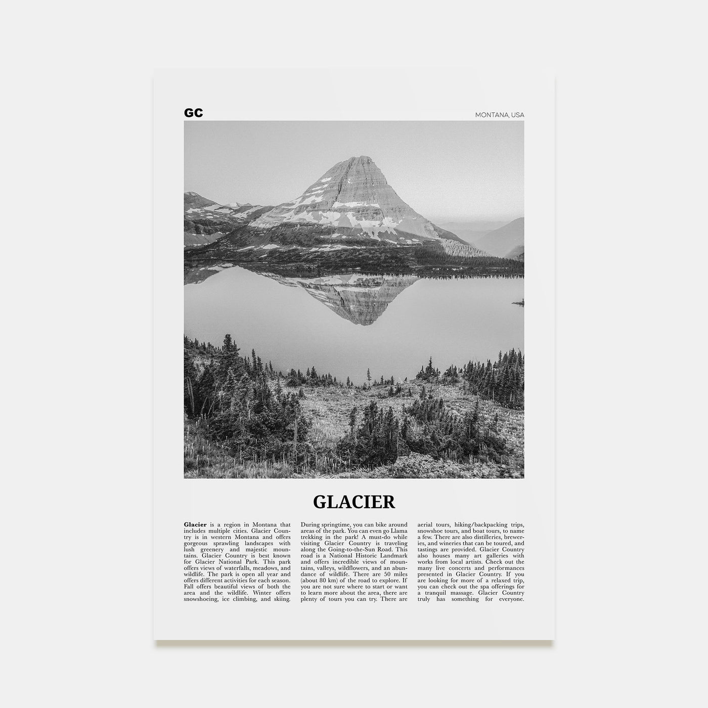 Glacier National Park Travel B&W Poster