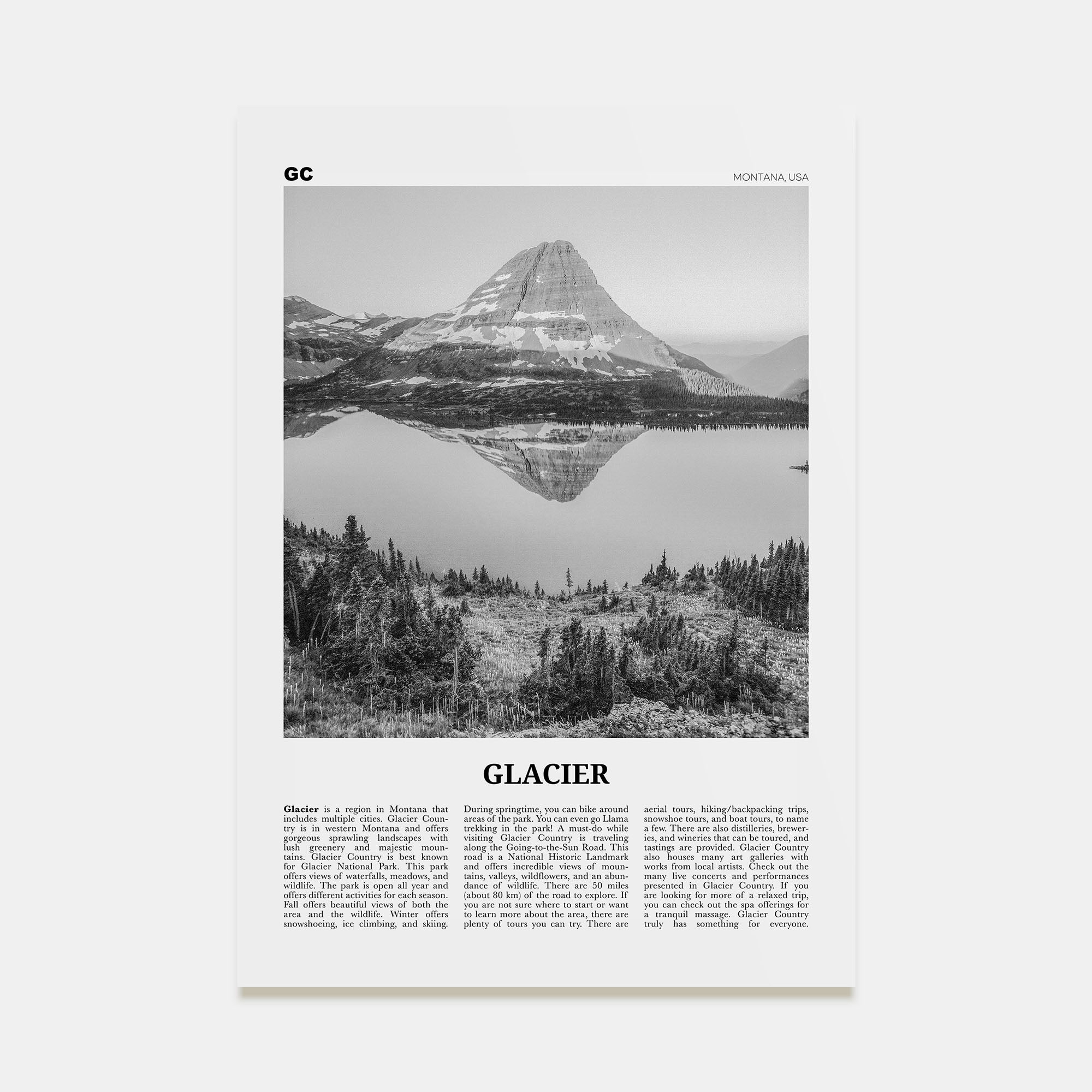 Glacier National Park Travel B&W Poster