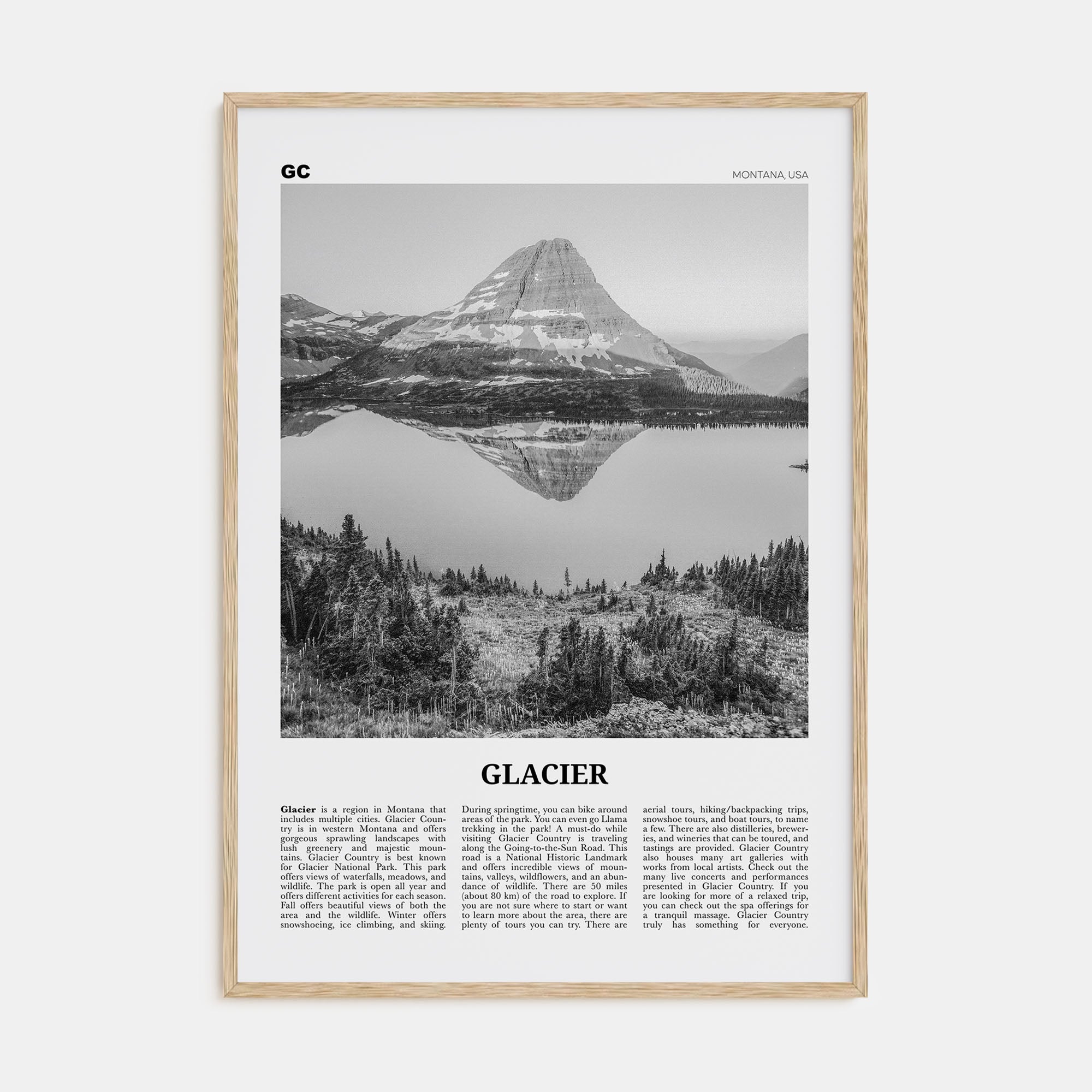 Glacier National Park Travel B&W Poster