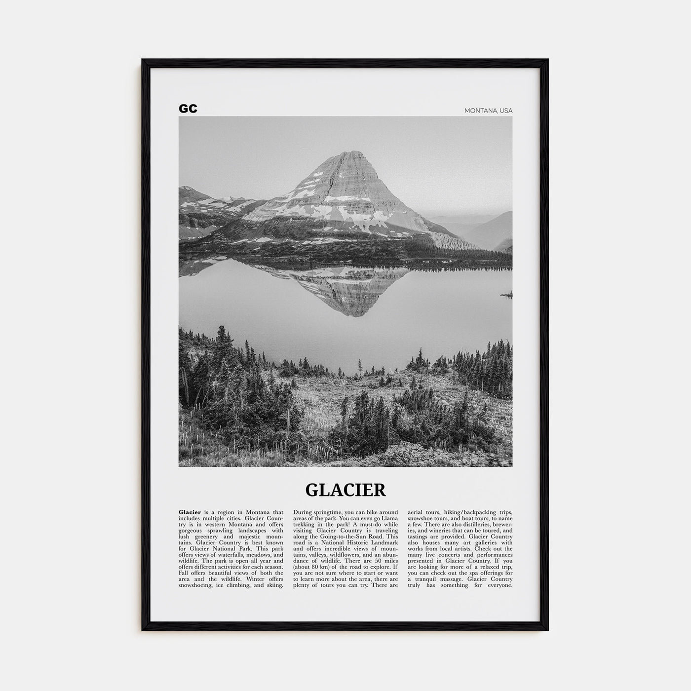 Glacier National Park Travel B&W Poster