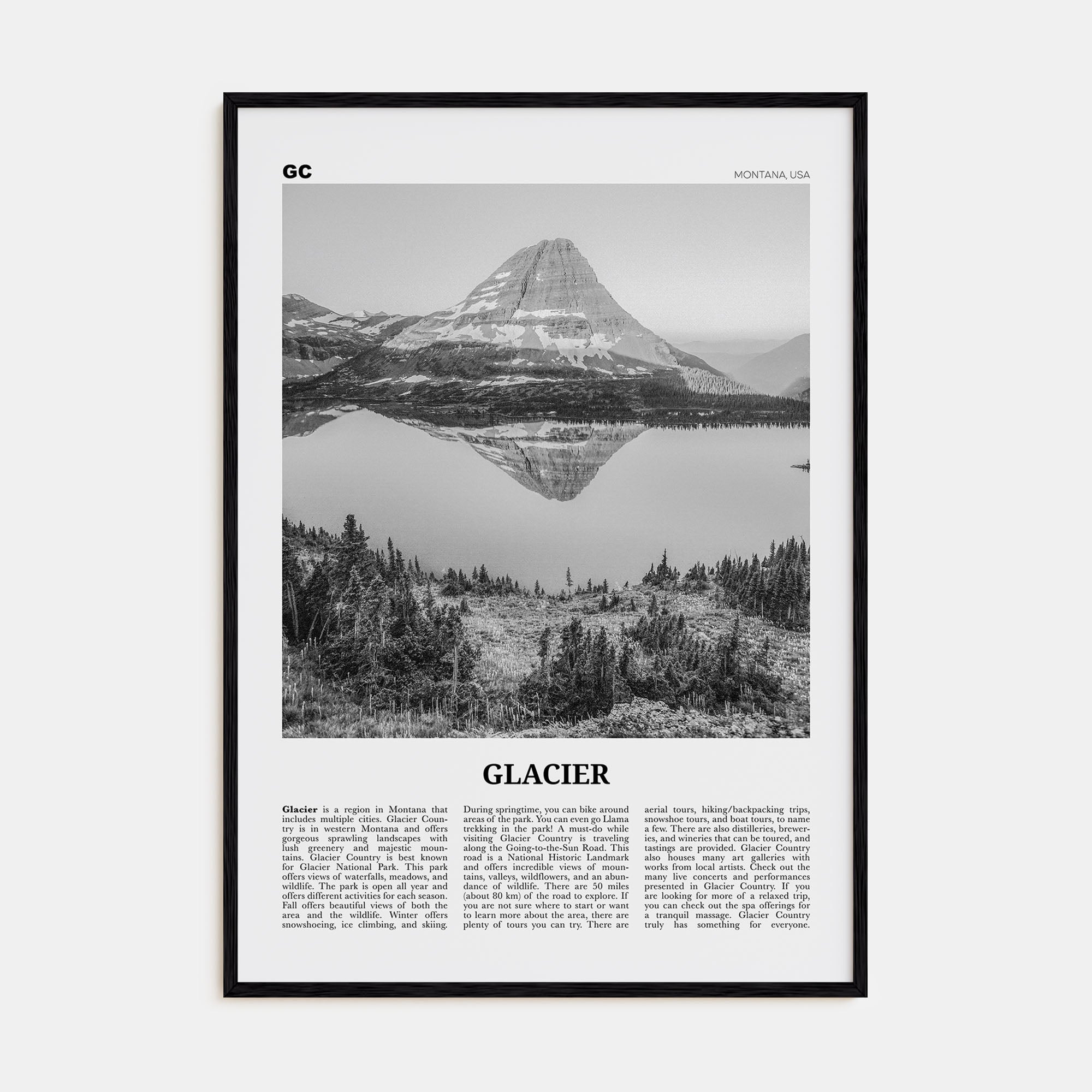 Glacier National Park Travel B&W Poster