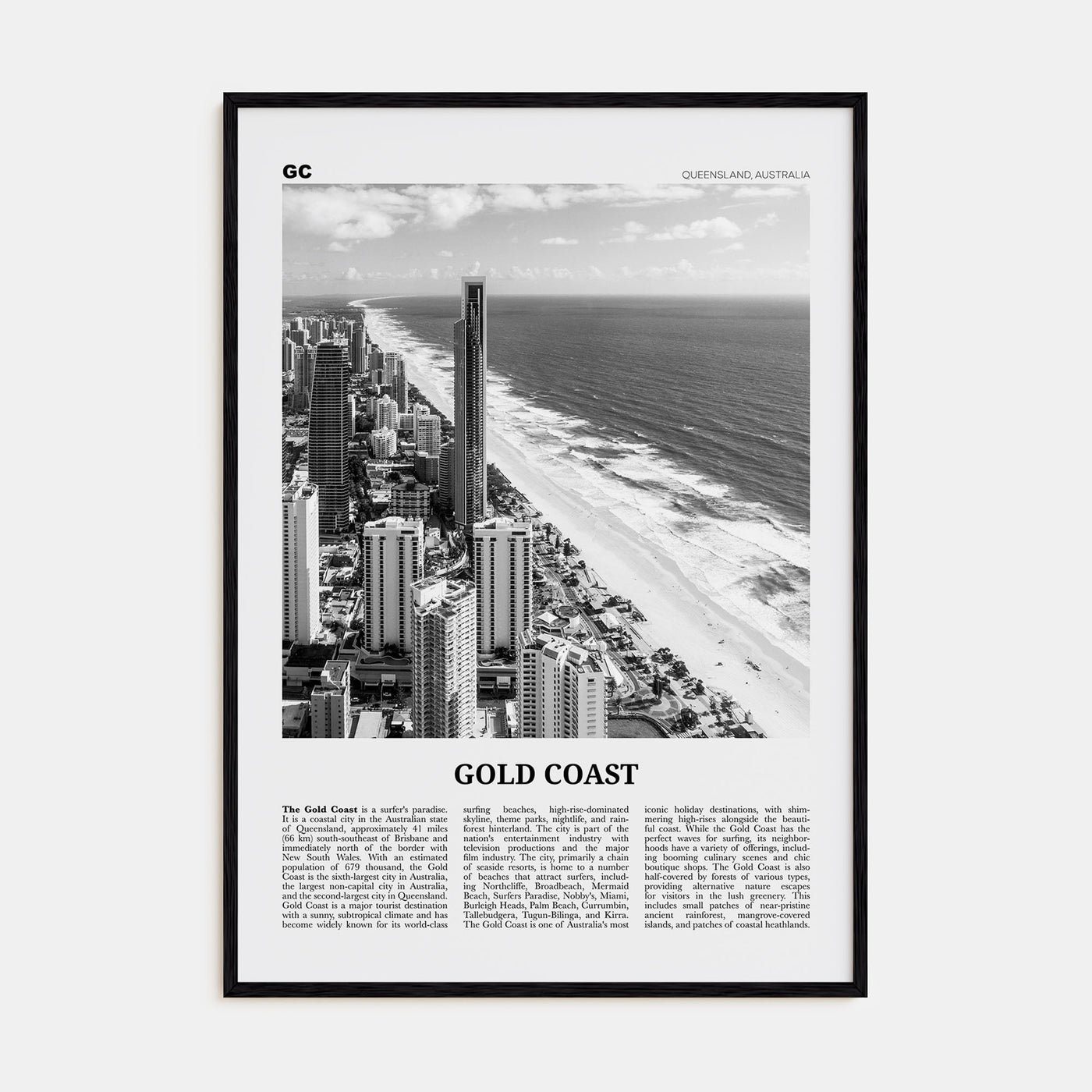 Gold Coast Travel B&W Poster