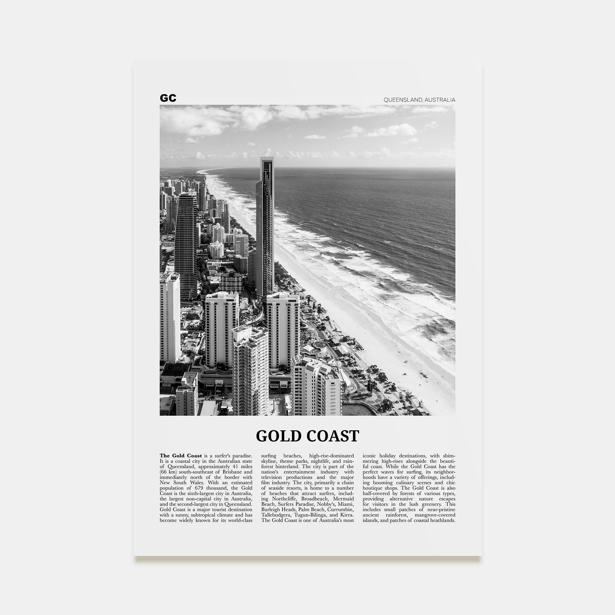 Gold Coast Travel B&W Poster