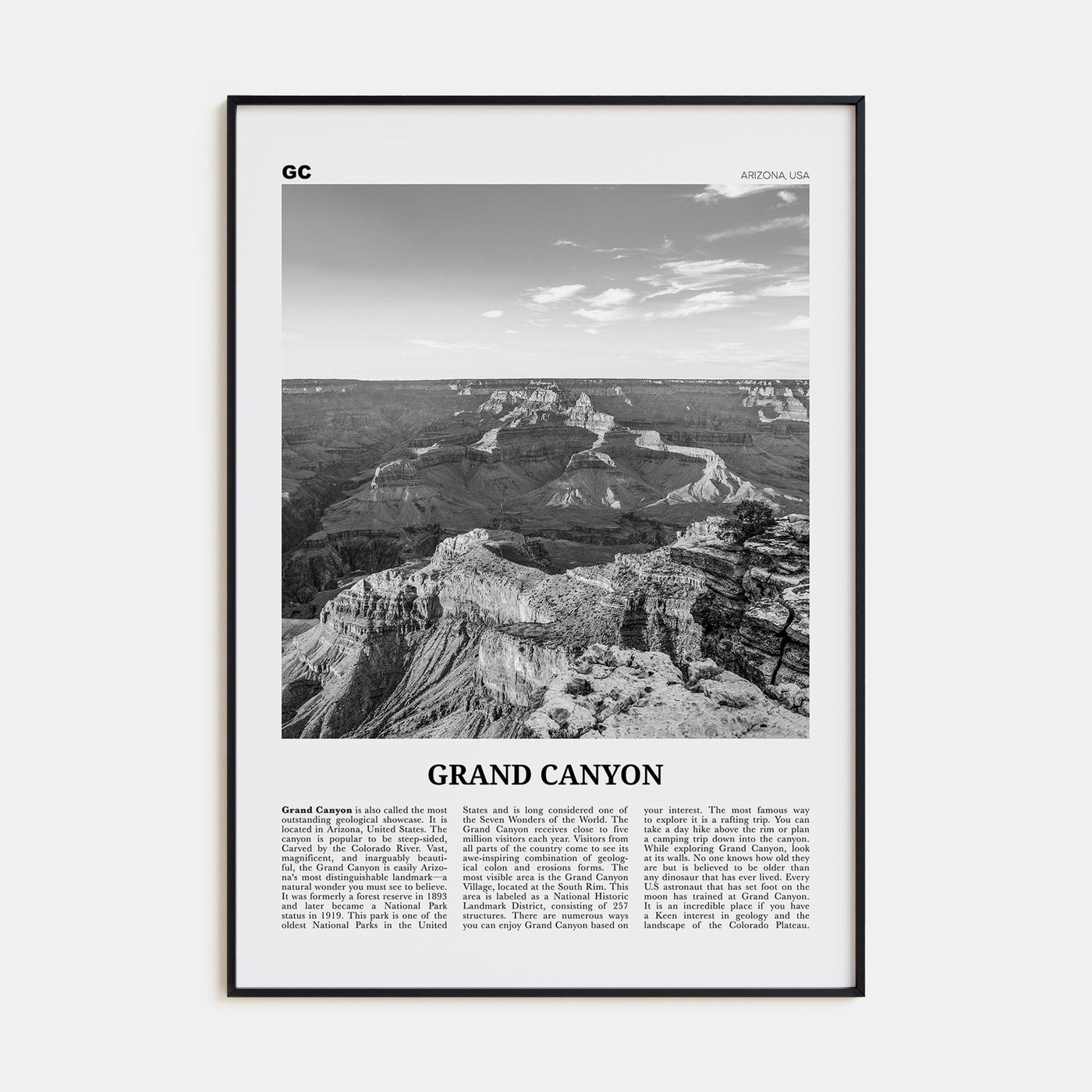 Grand Canyon Travel B&W Poster