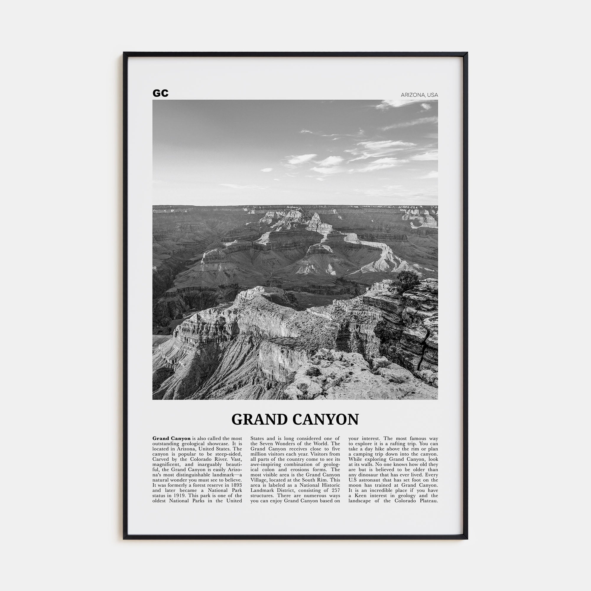Grand Canyon Travel B&W Poster