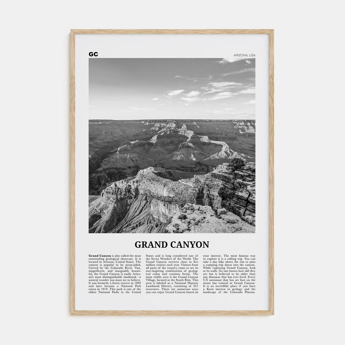 Grand Canyon Travel B&W Poster