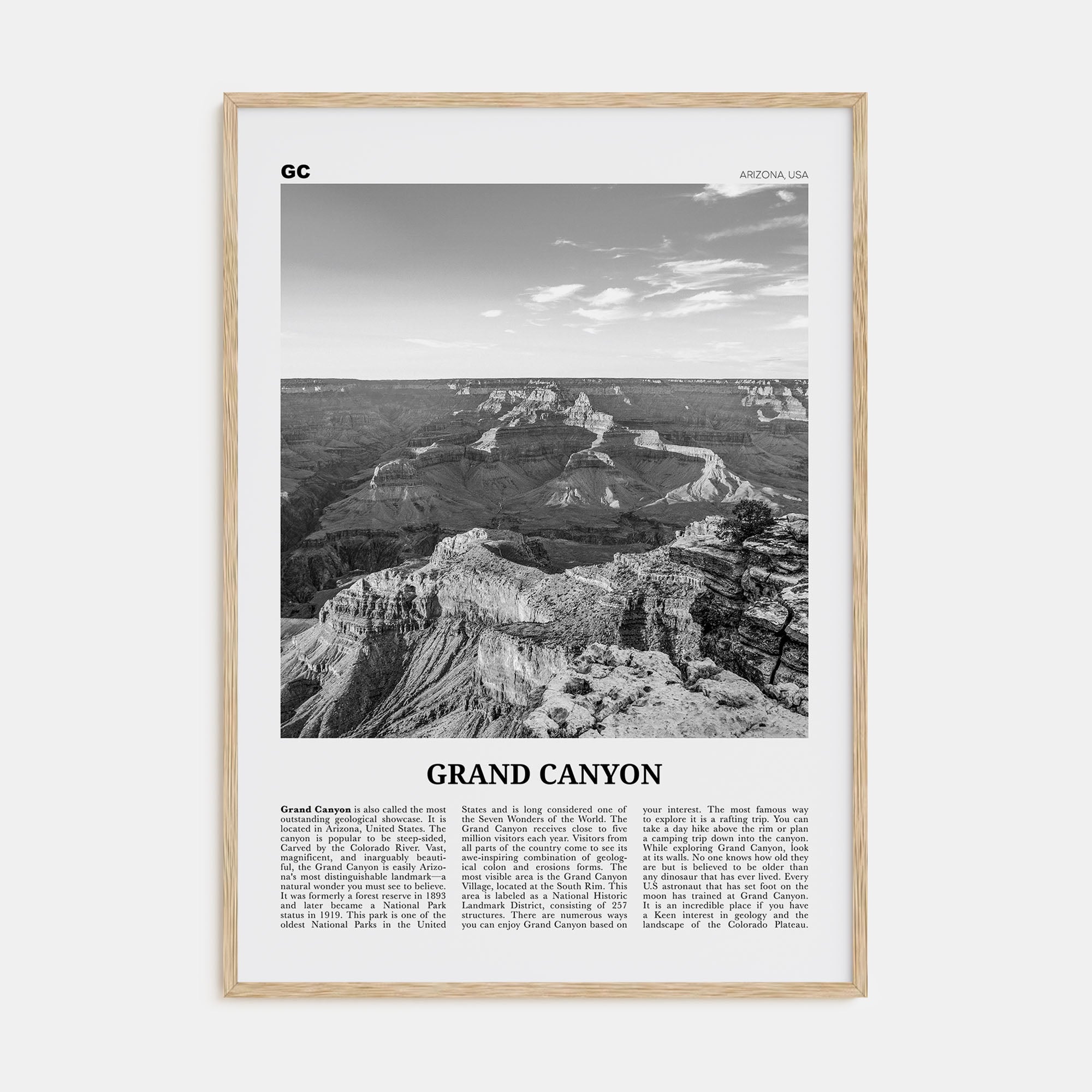Grand Canyon Travel B&W Poster